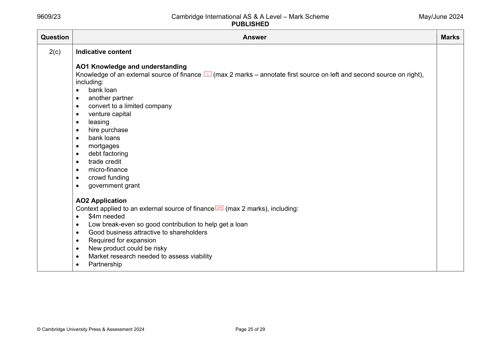 Mark scheme, page 25 of 29