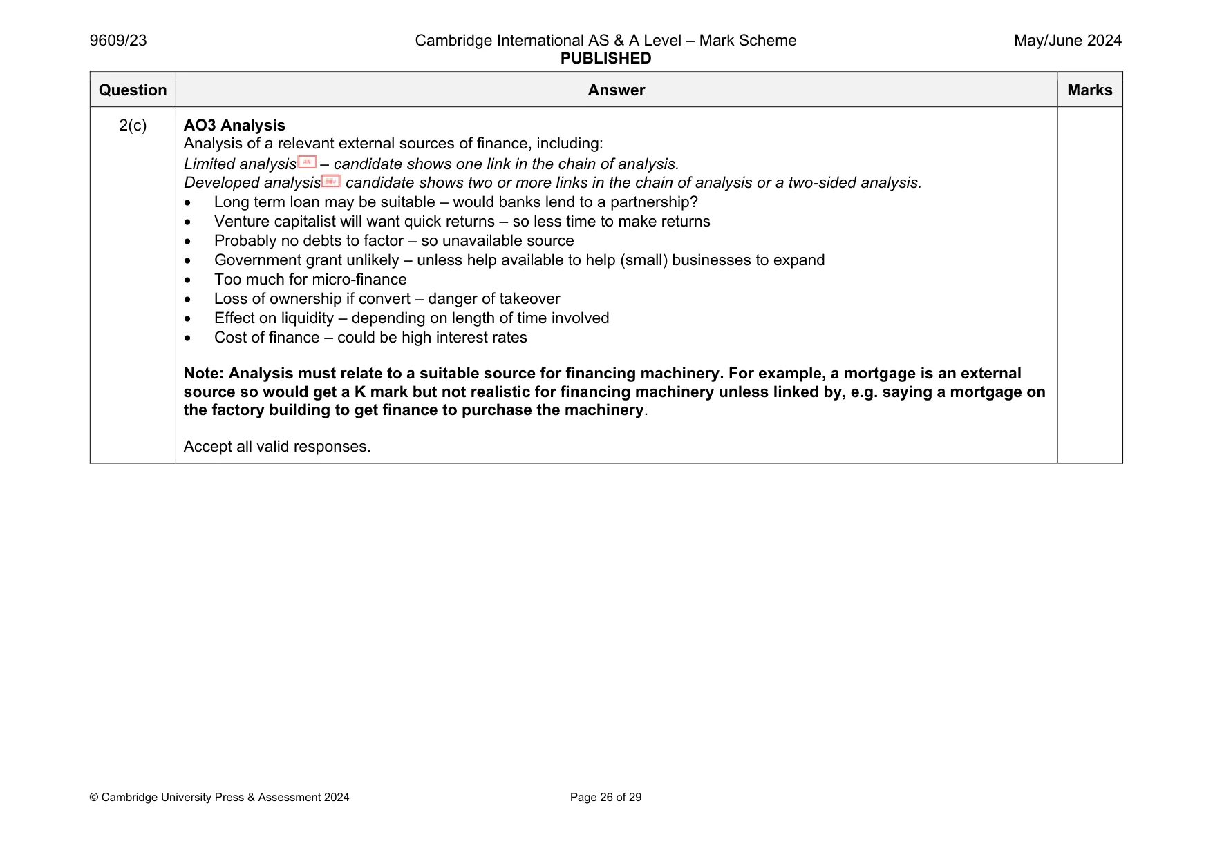 Mark scheme, page 26 of 29