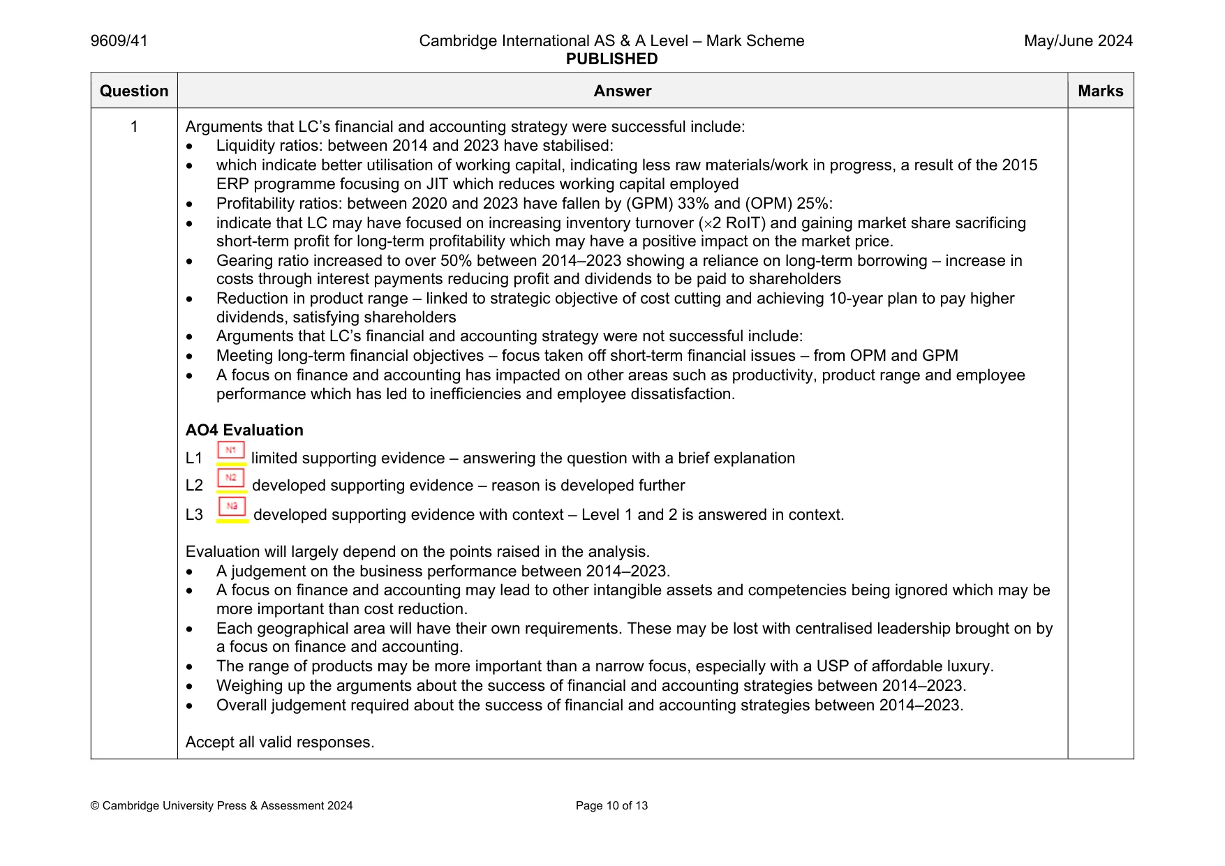 Mark scheme, page 10 of 13