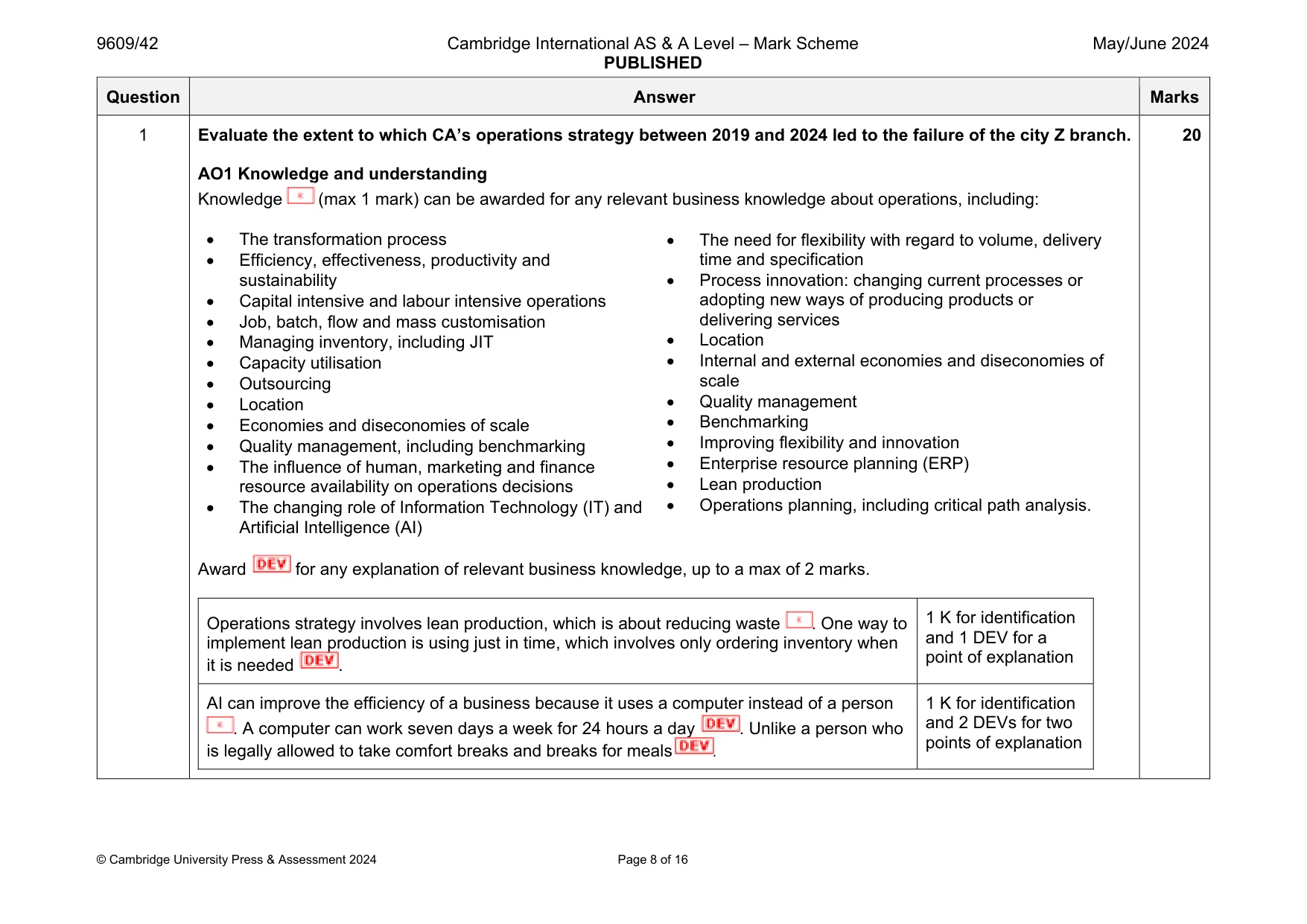 Mark scheme, page 8 of 16