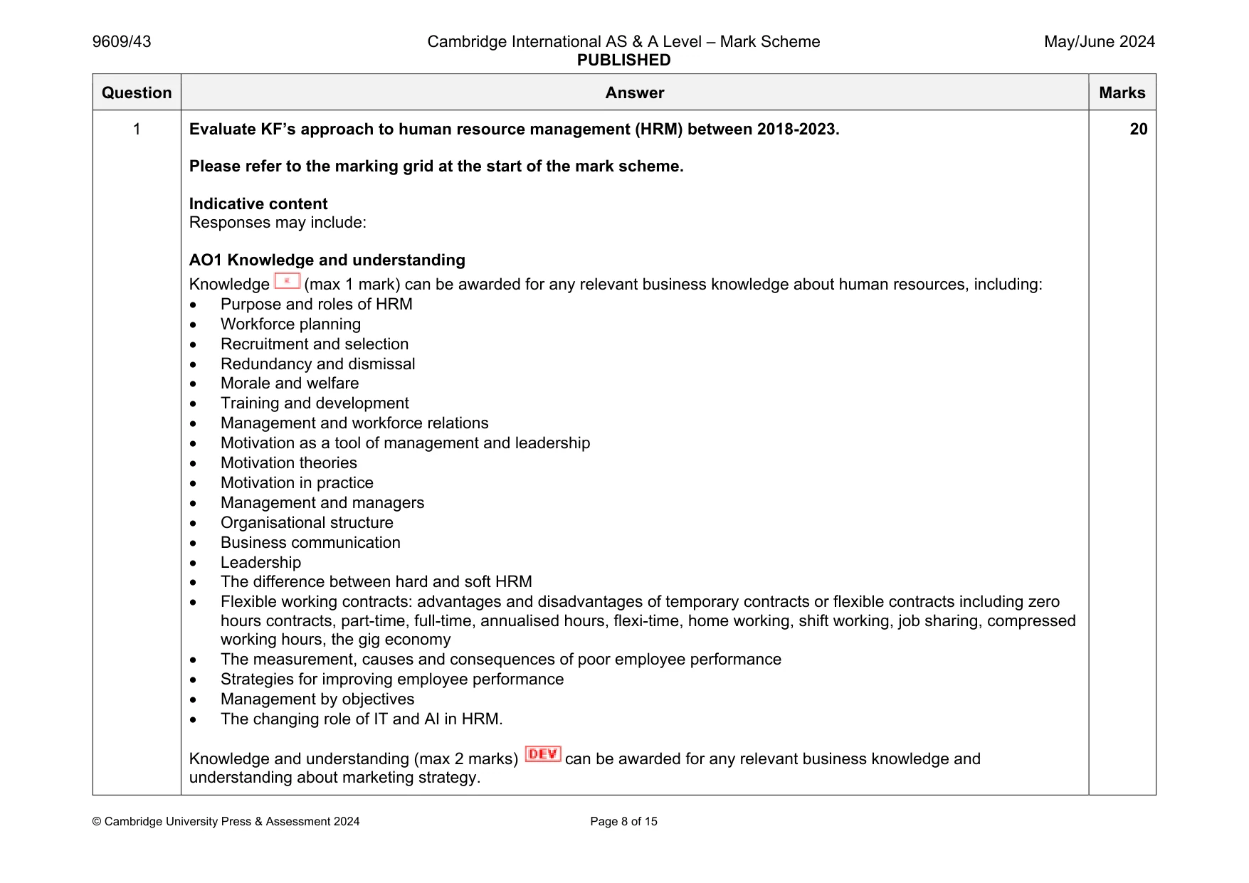 Mark scheme, page 8 of 15