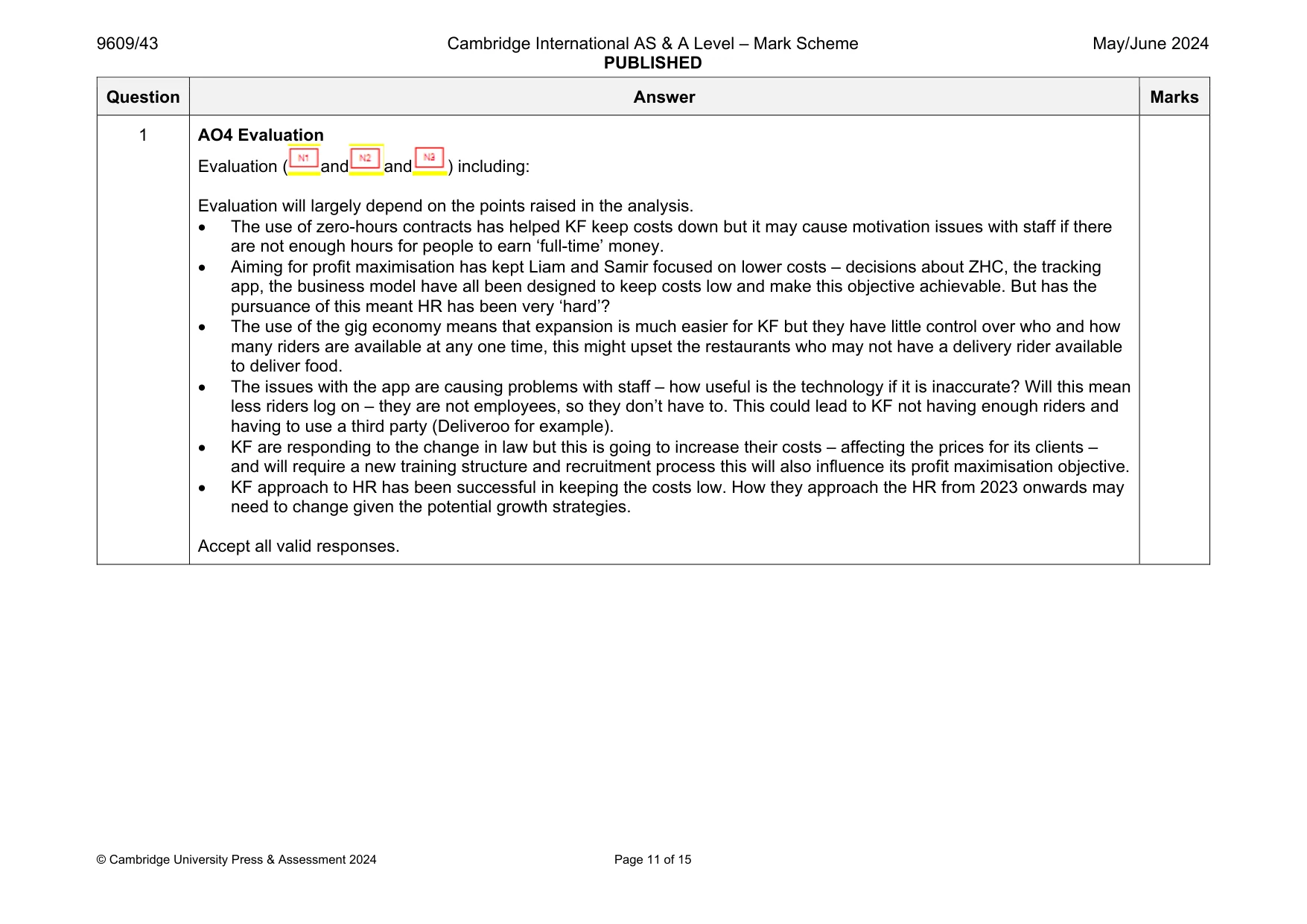 Mark scheme, page 11 of 15