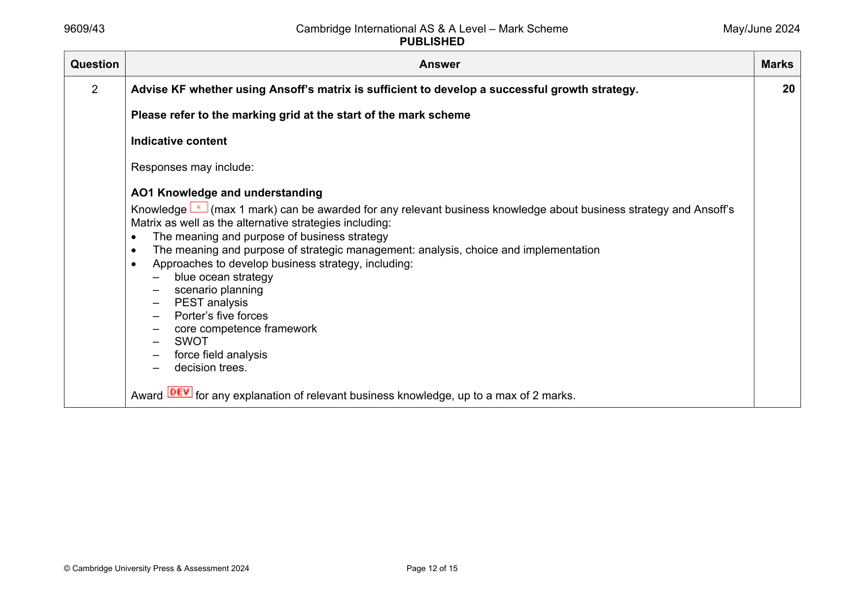 Mark scheme, page 12 of 15