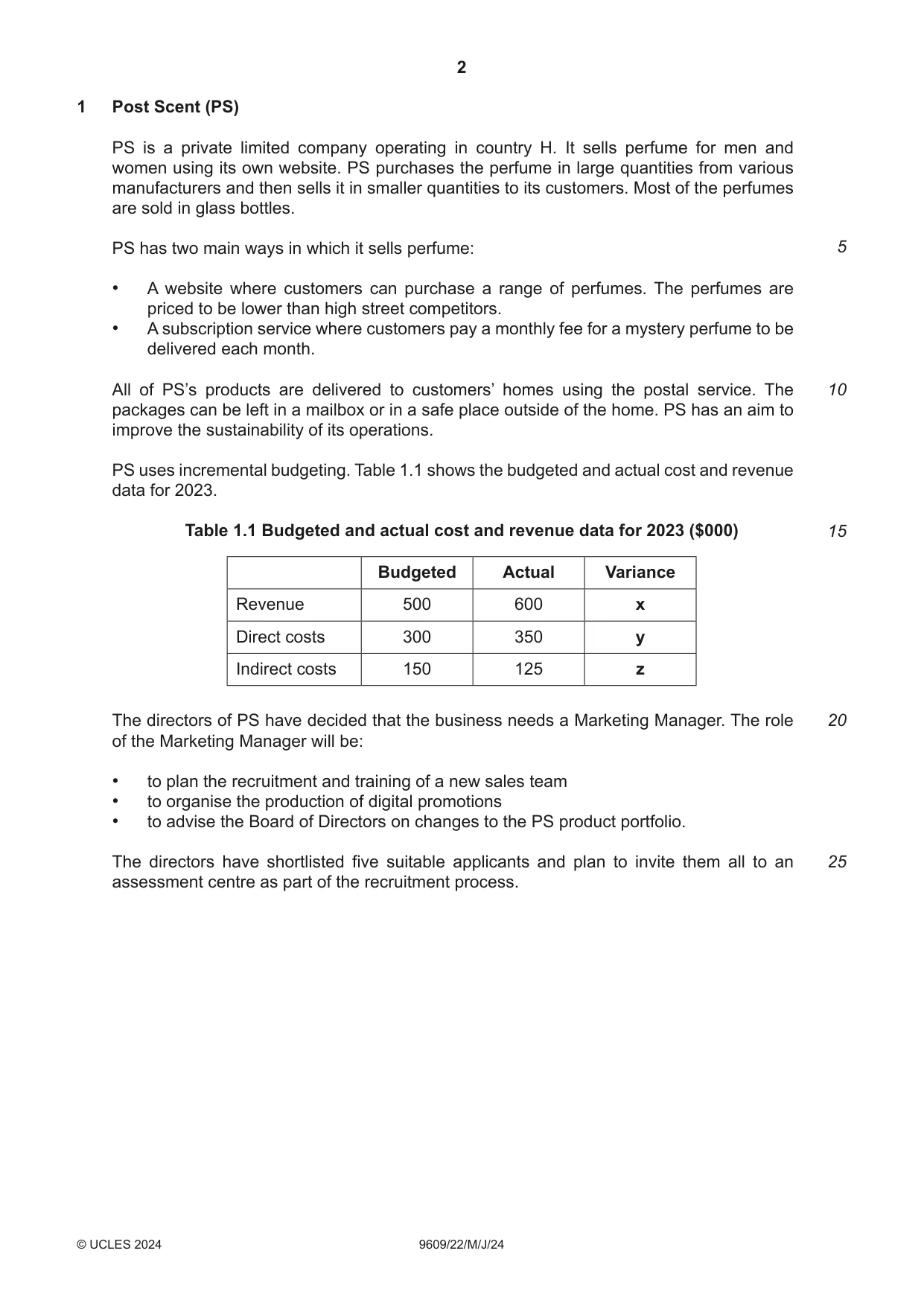 Cambridge A Level Business (for first examination in 2016) 9609 2024 May/June Paper 2 · Variant 2 question paper, page 2 of 8