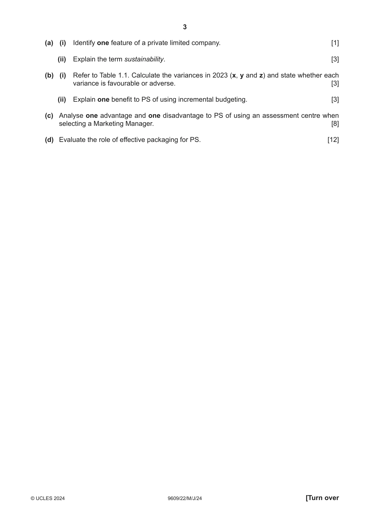 Cambridge A Level Business (for first examination in 2016) 9609 2024 May/June Paper 2 · Variant 2 question paper, page 3 of 8