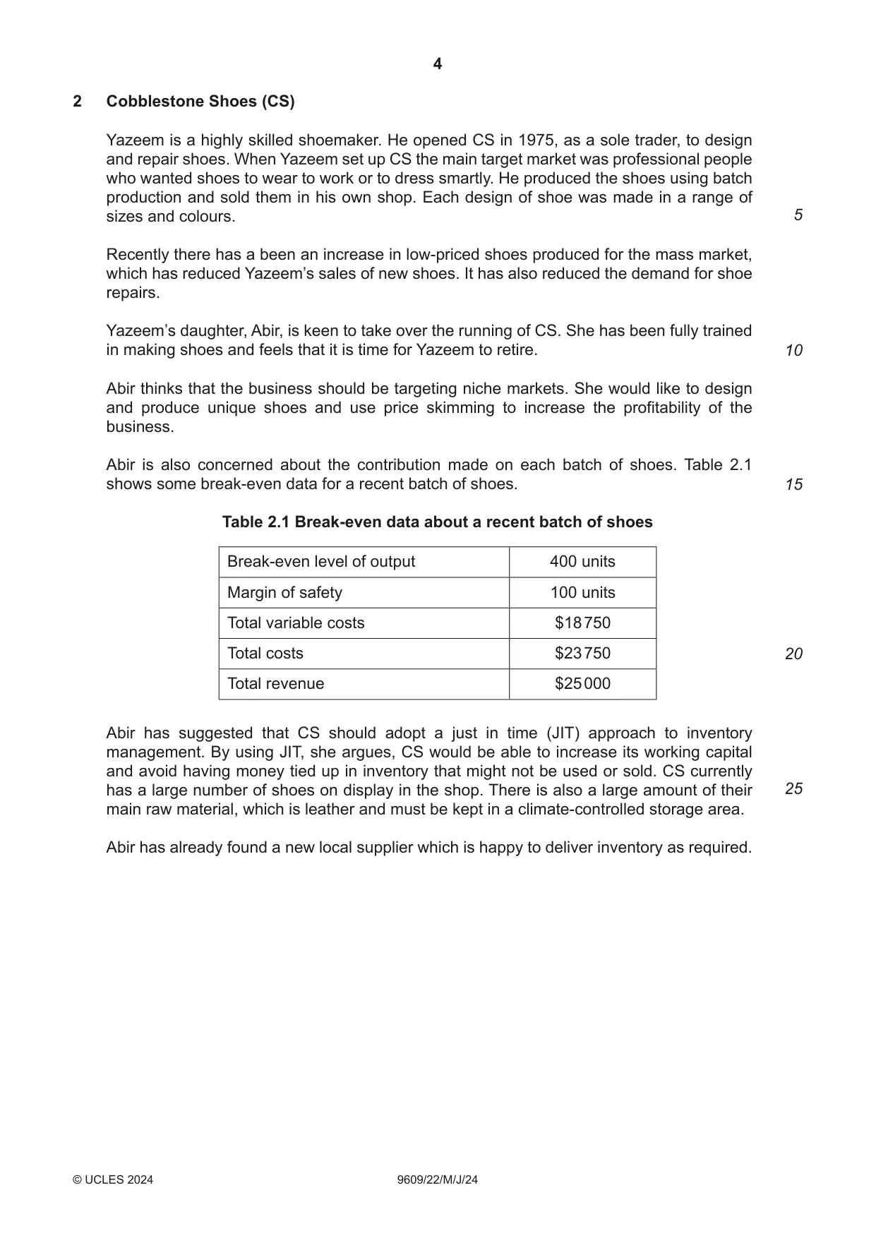 Cambridge A Level Business (for first examination in 2016) 9609 2024 May/June Paper 2 · Variant 2 question paper, page 4 of 8