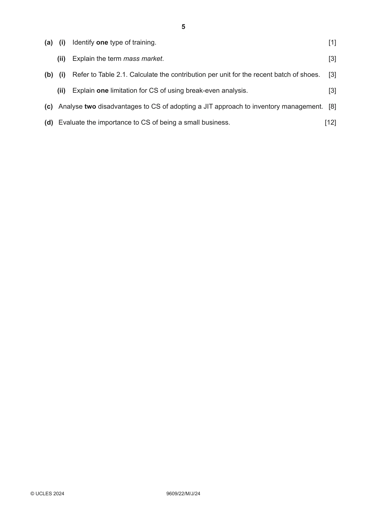 Cambridge A Level Business (for first examination in 2016) 9609 2024 May/June Paper 2 · Variant 2 question paper, page 5 of 8
