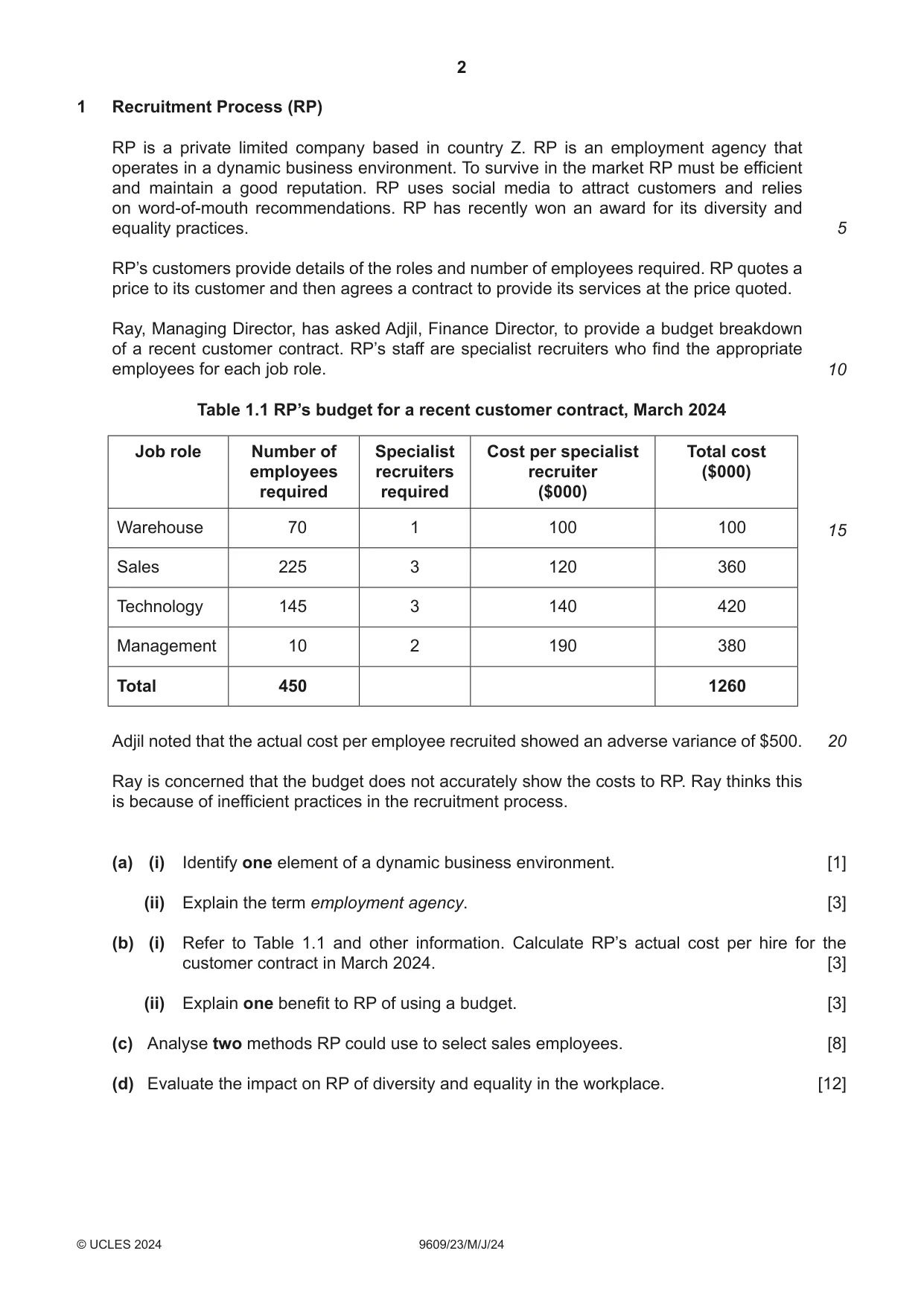 Cambridge A Level Business (for first examination in 2016) 9609 2024 May/June Paper 2 · Variant 3 question paper, page 2 of 4