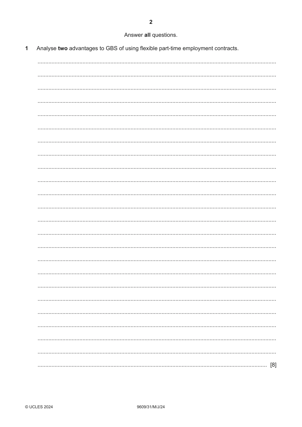 Cambridge A Level Business (for first examination in 2016) 9609 2024 May/June Paper 3 · Variant 1 question paper, page 2 of 12