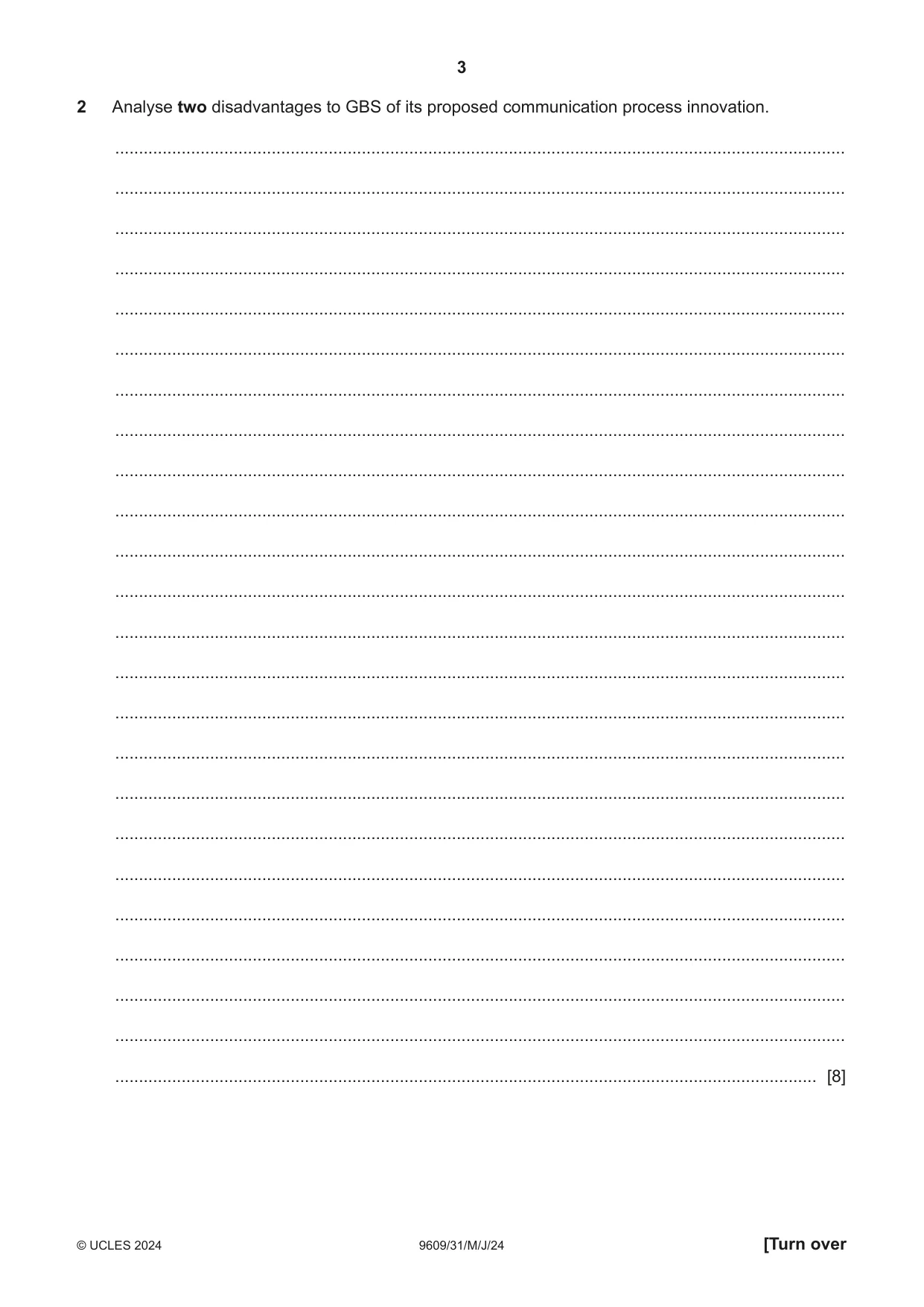 Cambridge A Level Business (for first examination in 2016) 9609 2024 May/June Paper 3 · Variant 1 question paper, page 3 of 12