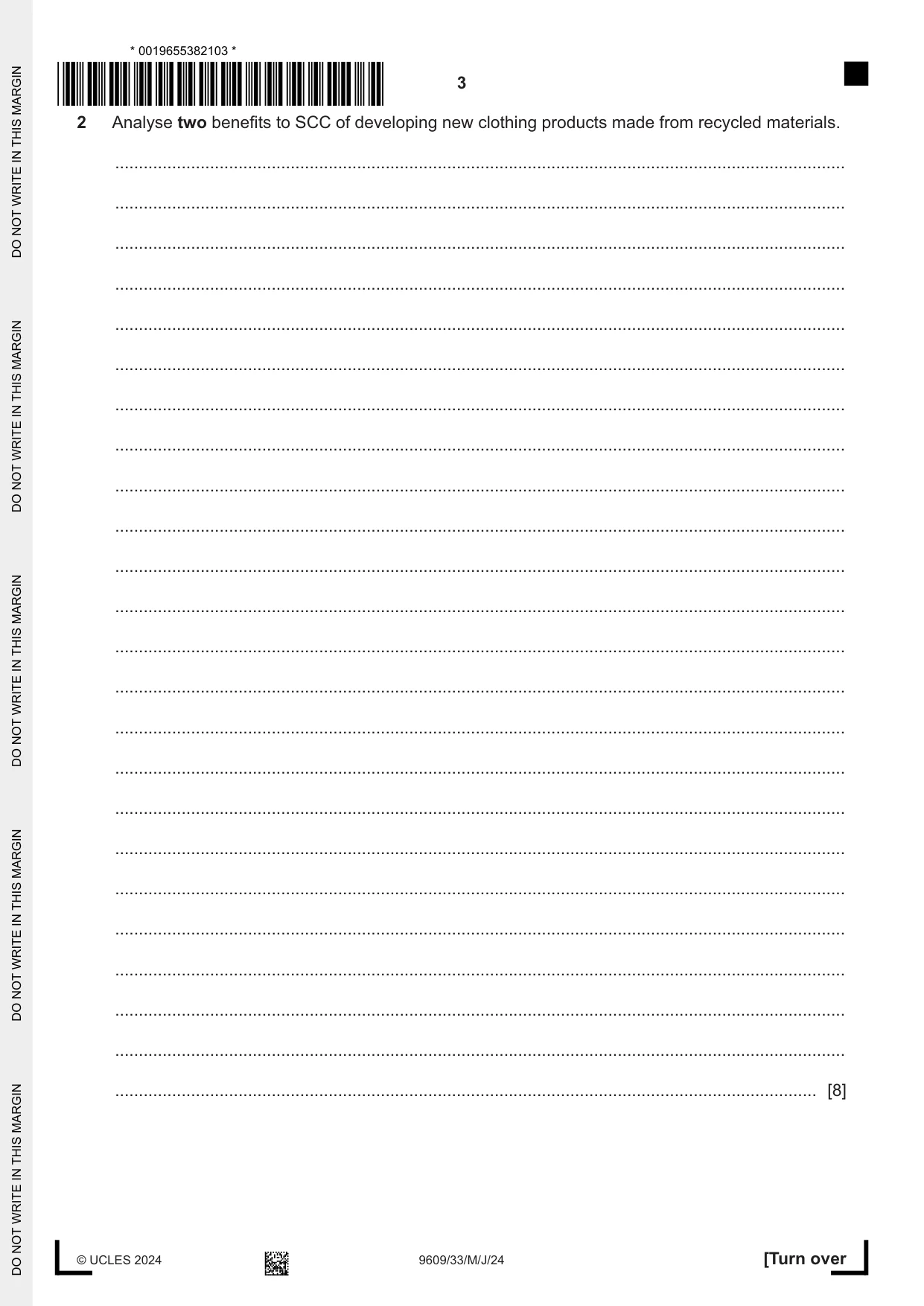 Cambridge A Level Business (for first examination in 2016) 9609 2024 May/June Paper 3 · Variant 3 question paper, page 3 of 12