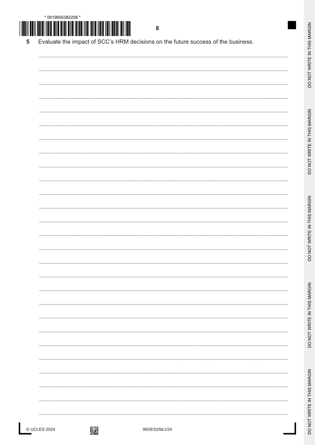 Cambridge A Level Business (for first examination in 2016) 9609 2024 May/June Paper 3 · Variant 3 question paper, page 8 of 12