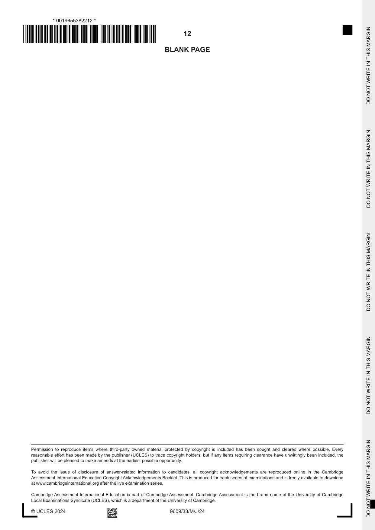 Cambridge A Level Business (for first examination in 2016) 9609 2024 May/June Paper 3 · Variant 3 question paper, page 12 of 12