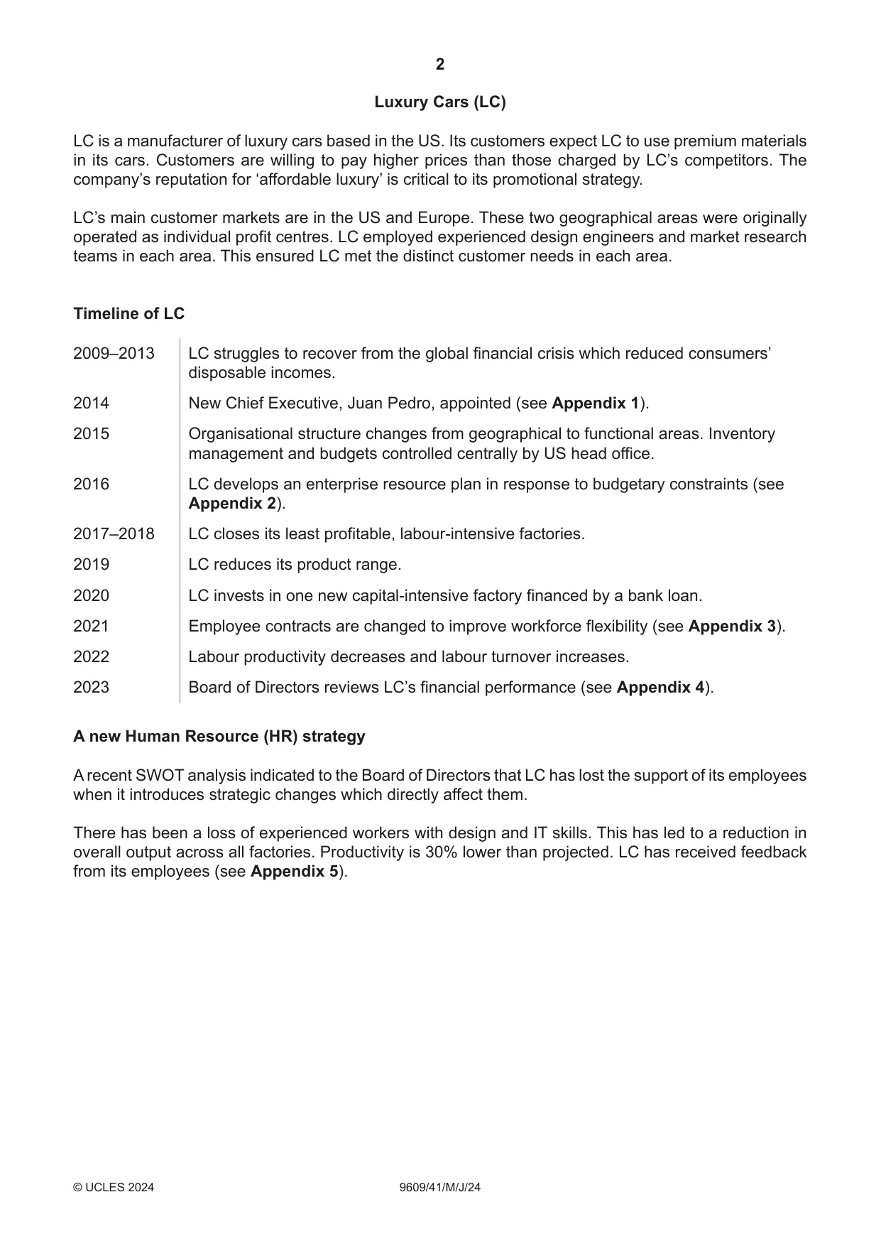 Cambridge A Level Business (for first examination in 2016) 9609 2024 May/June Paper 4 · Variant 1 question paper, page 2 of 4