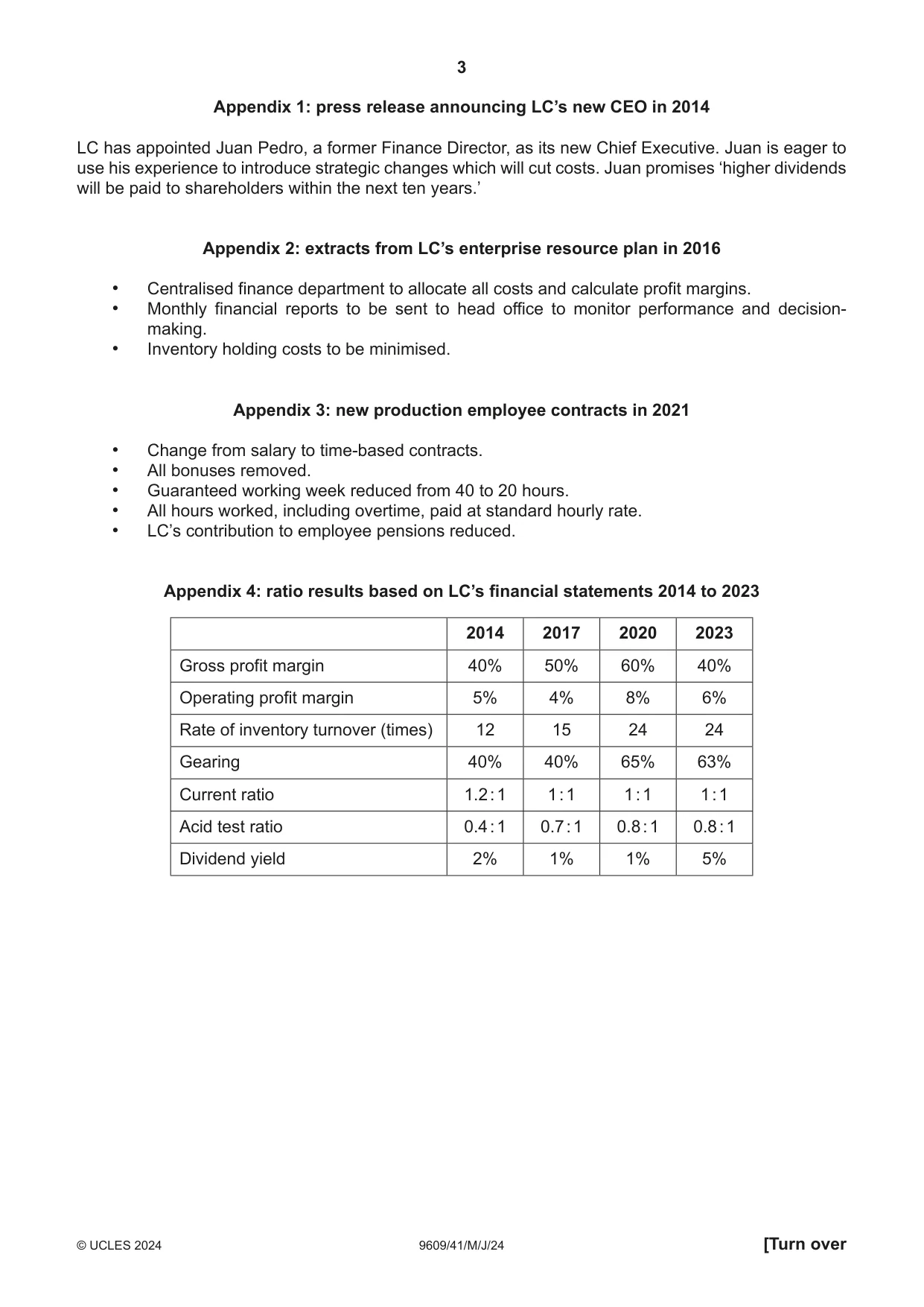 Cambridge A Level Business (for first examination in 2016) 9609 2024 May/June Paper 4 · Variant 1 question paper, page 3 of 4