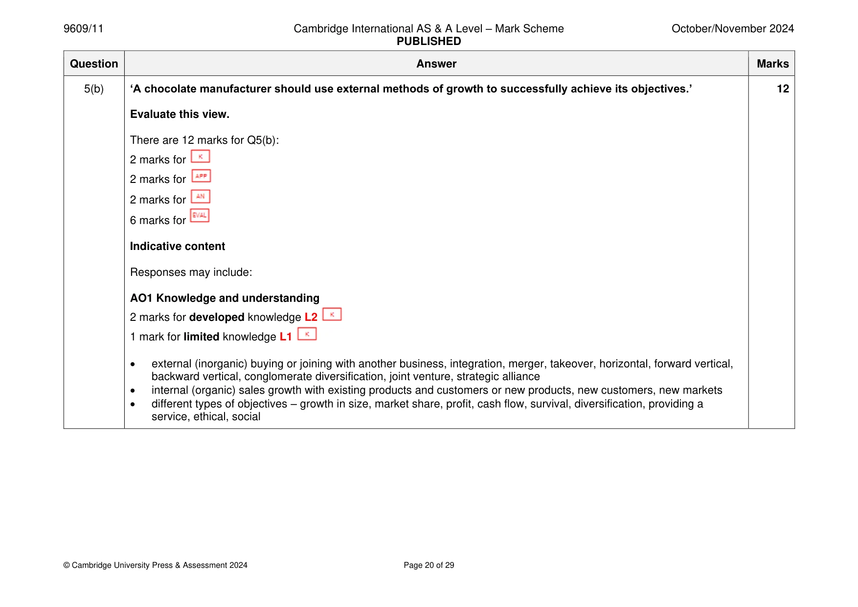 Mark scheme, page 20 of 29