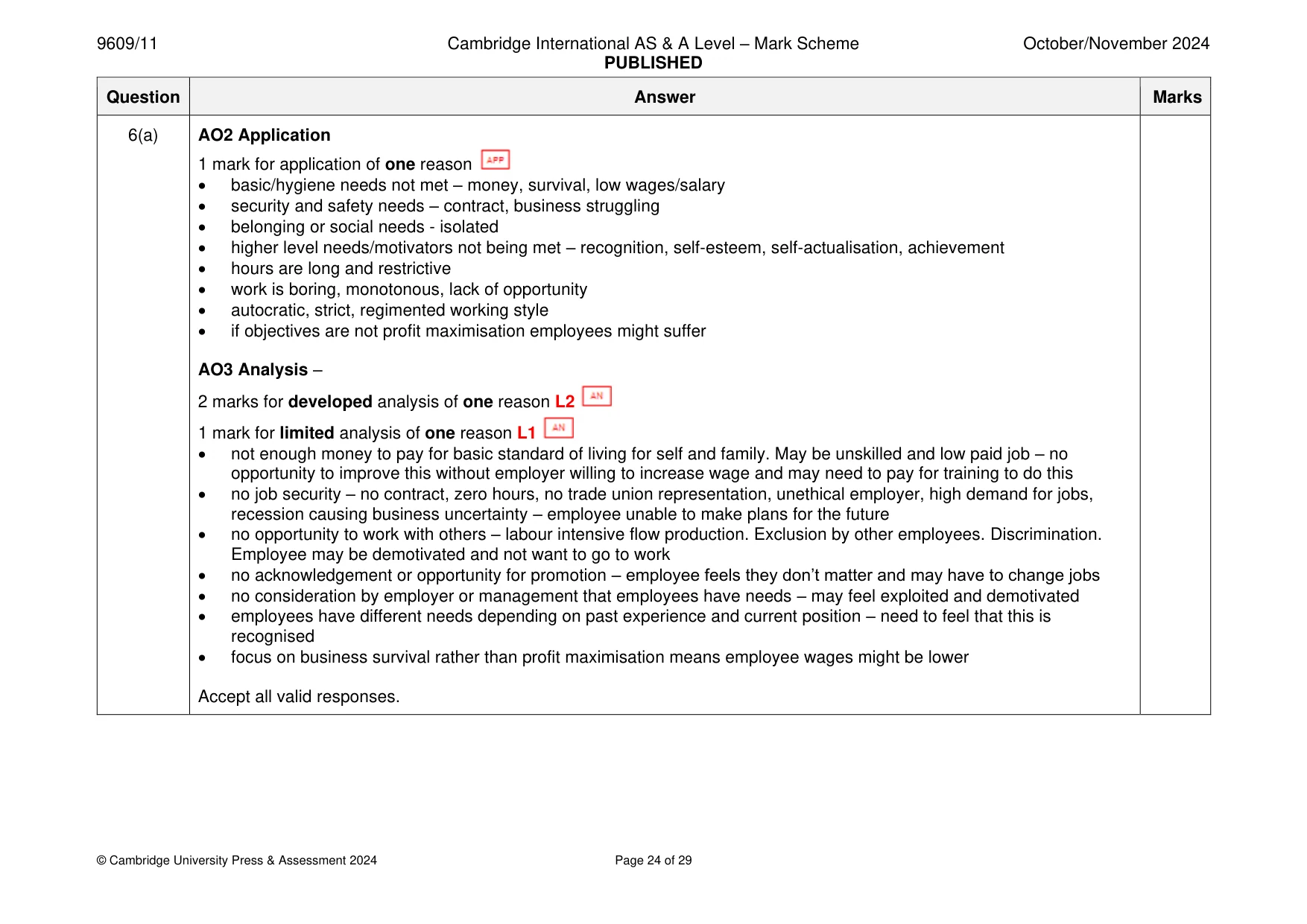 Mark scheme, page 24 of 29