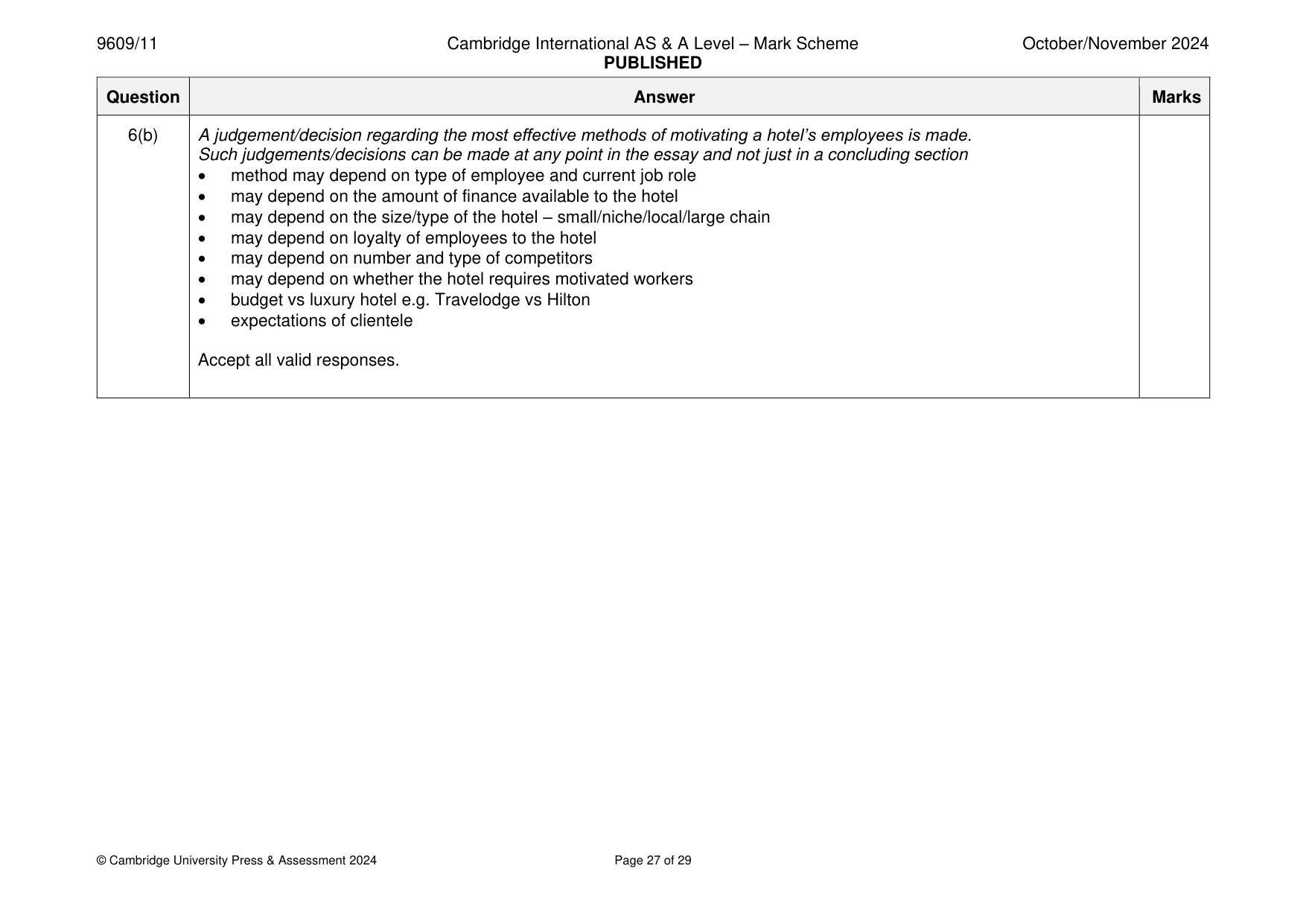 Mark scheme, page 27 of 29