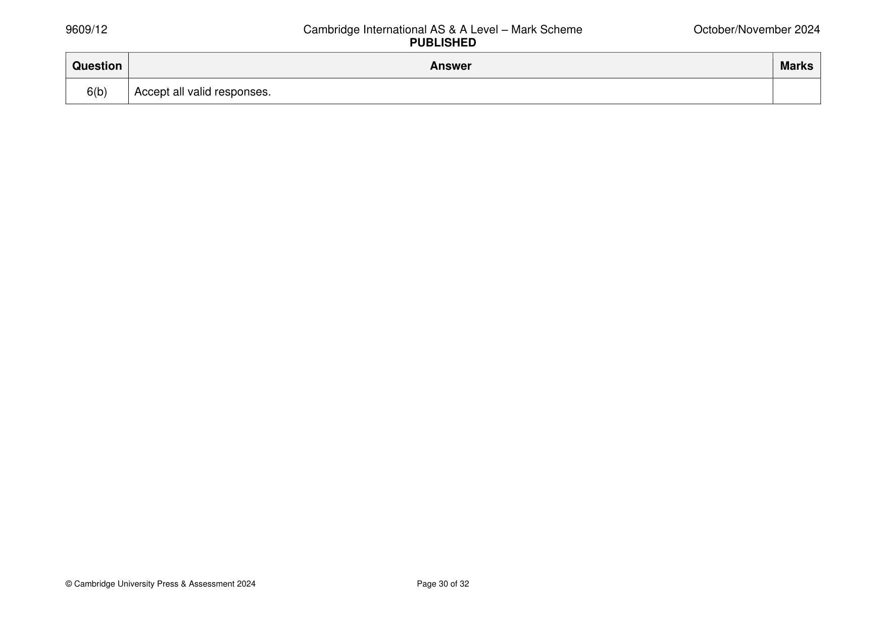 Mark scheme, page 30 of 32