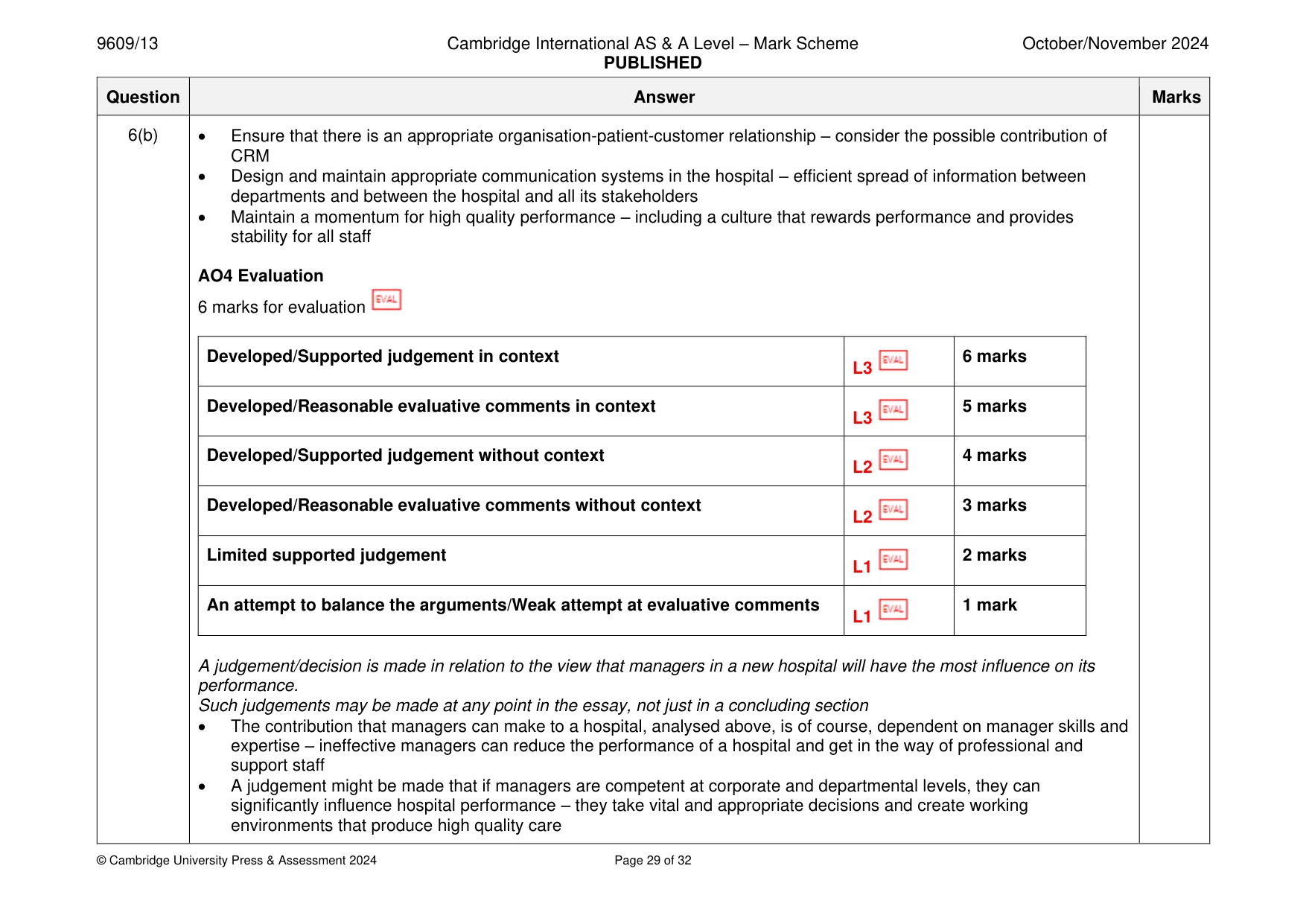 Mark scheme, page 29 of 32