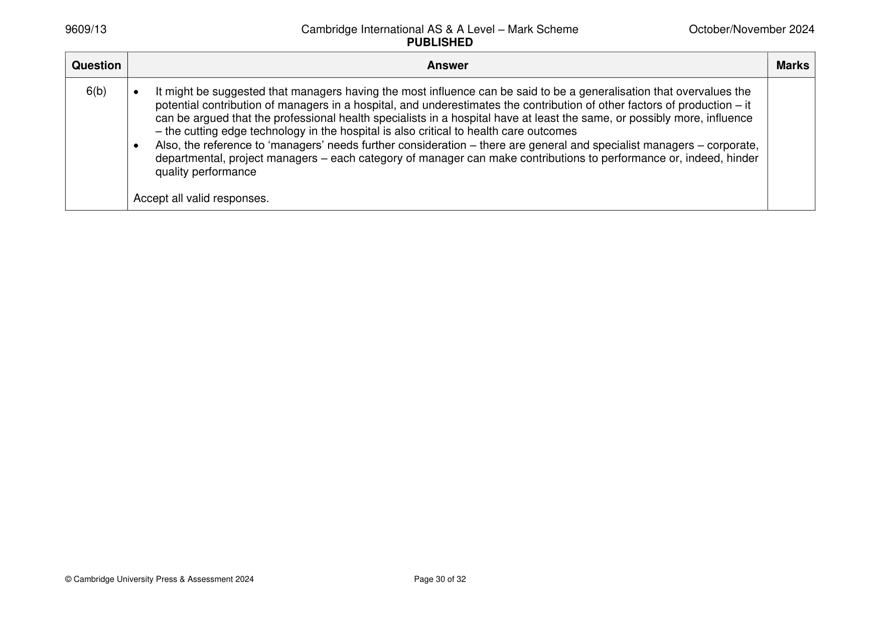 Mark scheme, page 30 of 32