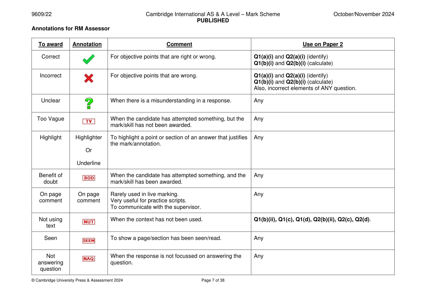 Mark scheme, page 7 of 38
