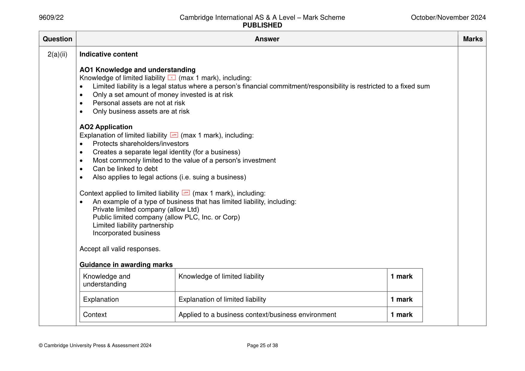Mark scheme, page 25 of 38