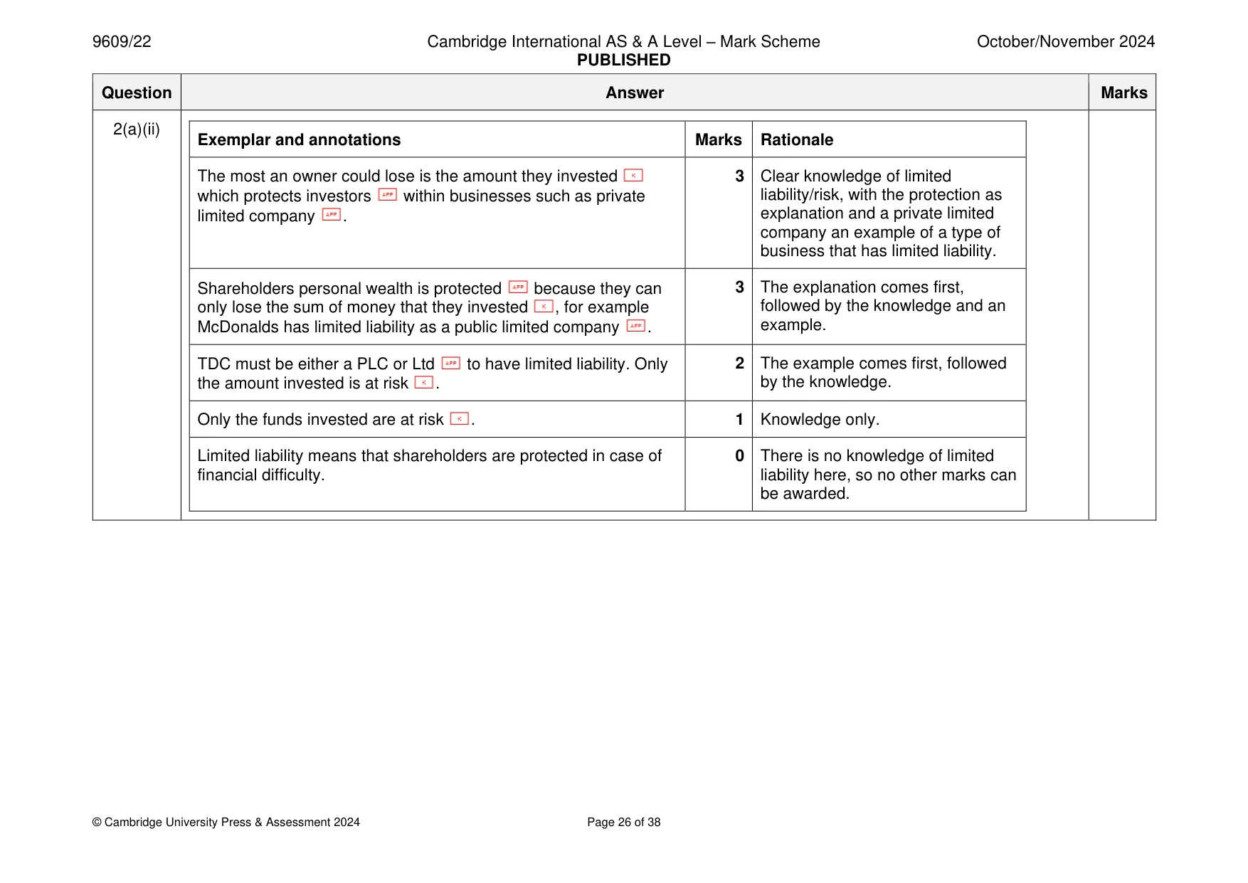 Mark scheme, page 26 of 38