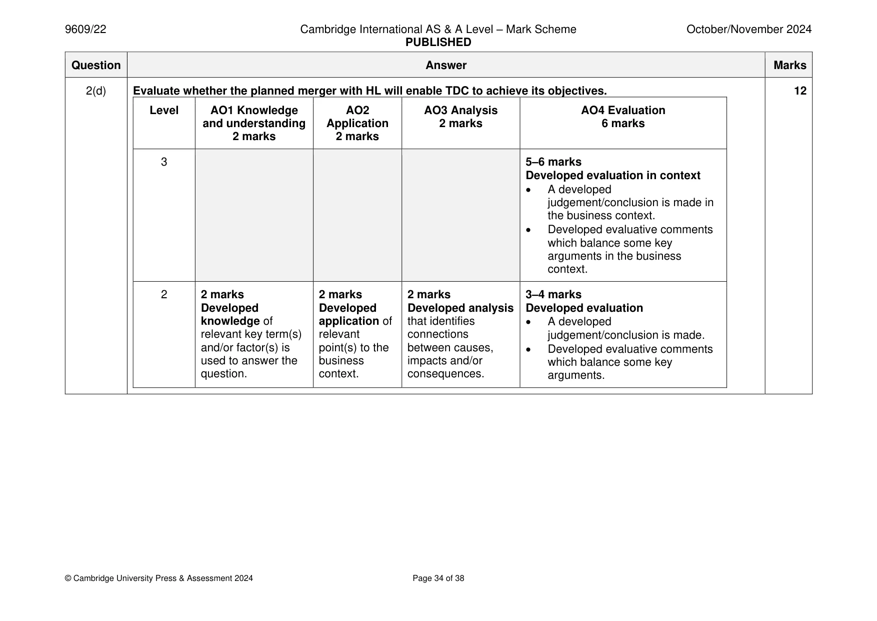 Mark scheme, page 34 of 38