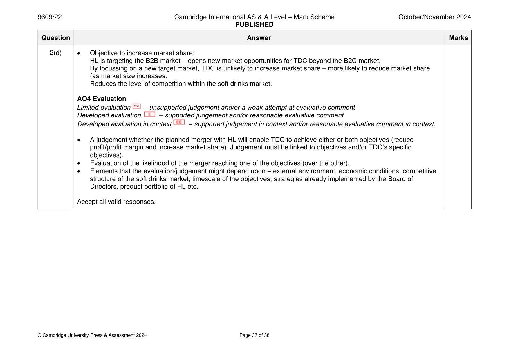 Mark scheme, page 37 of 38