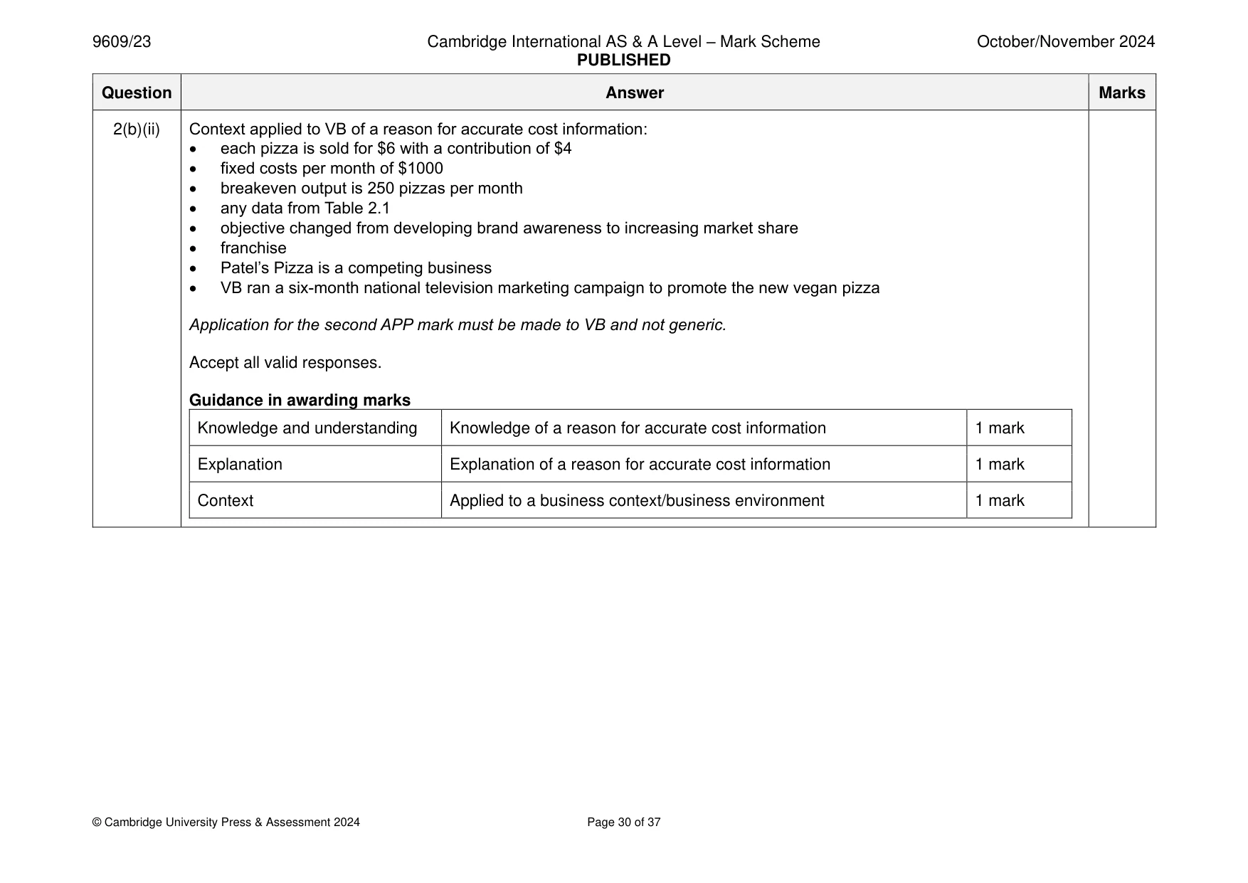Mark scheme, page 30 of 37