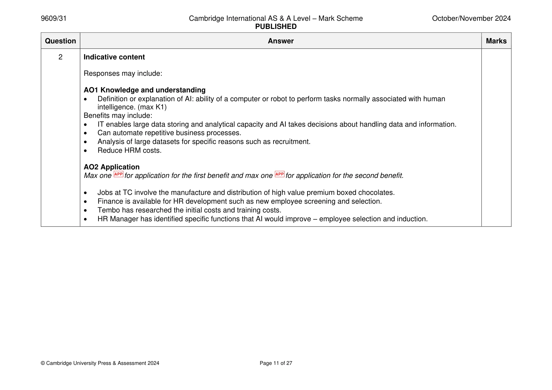 Mark scheme, page 11 of 27