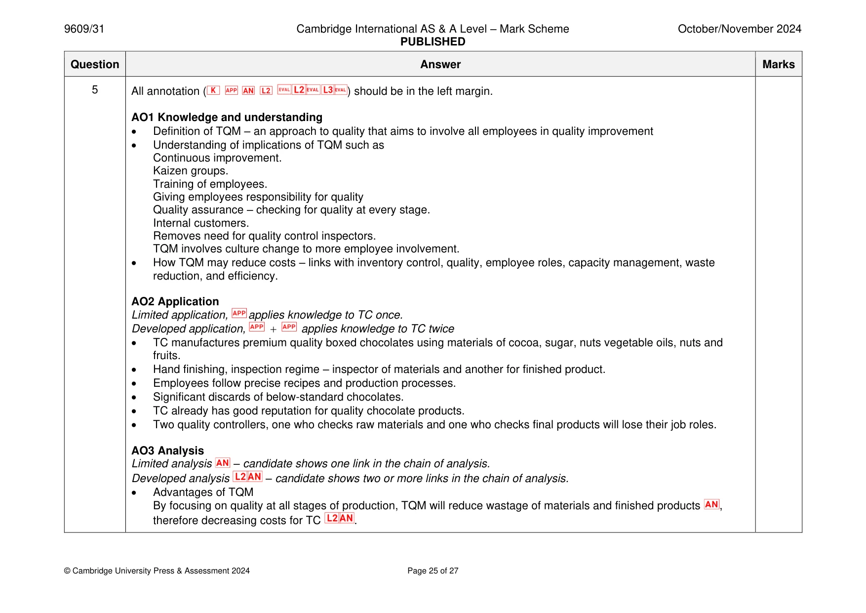 Mark scheme, page 25 of 27