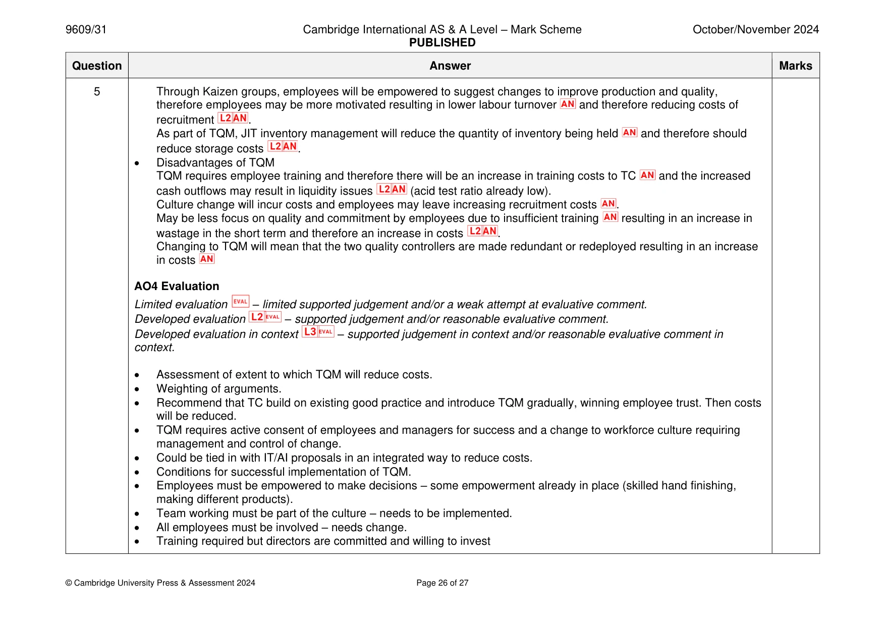 Mark scheme, page 26 of 27