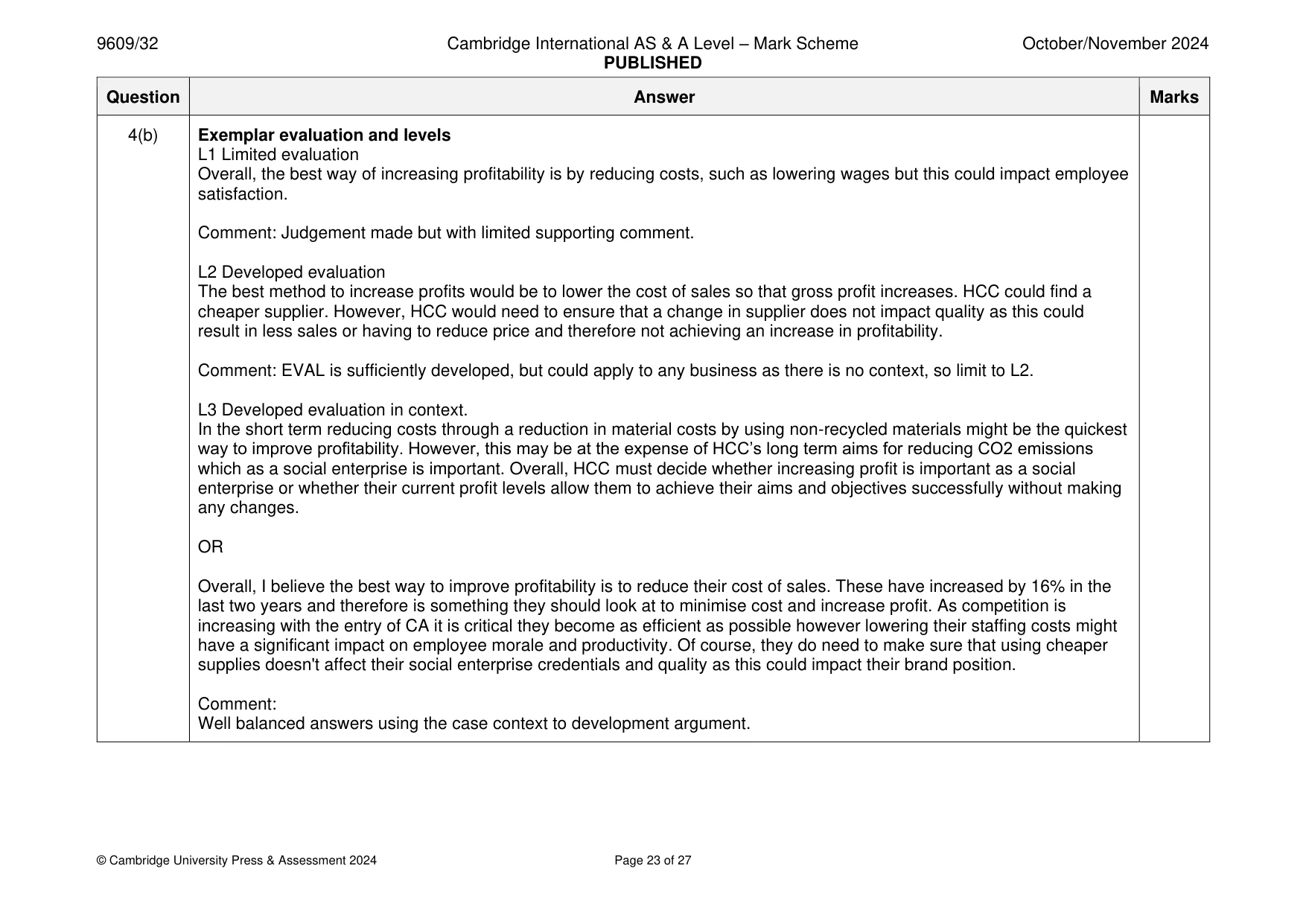 Mark scheme, page 23 of 27