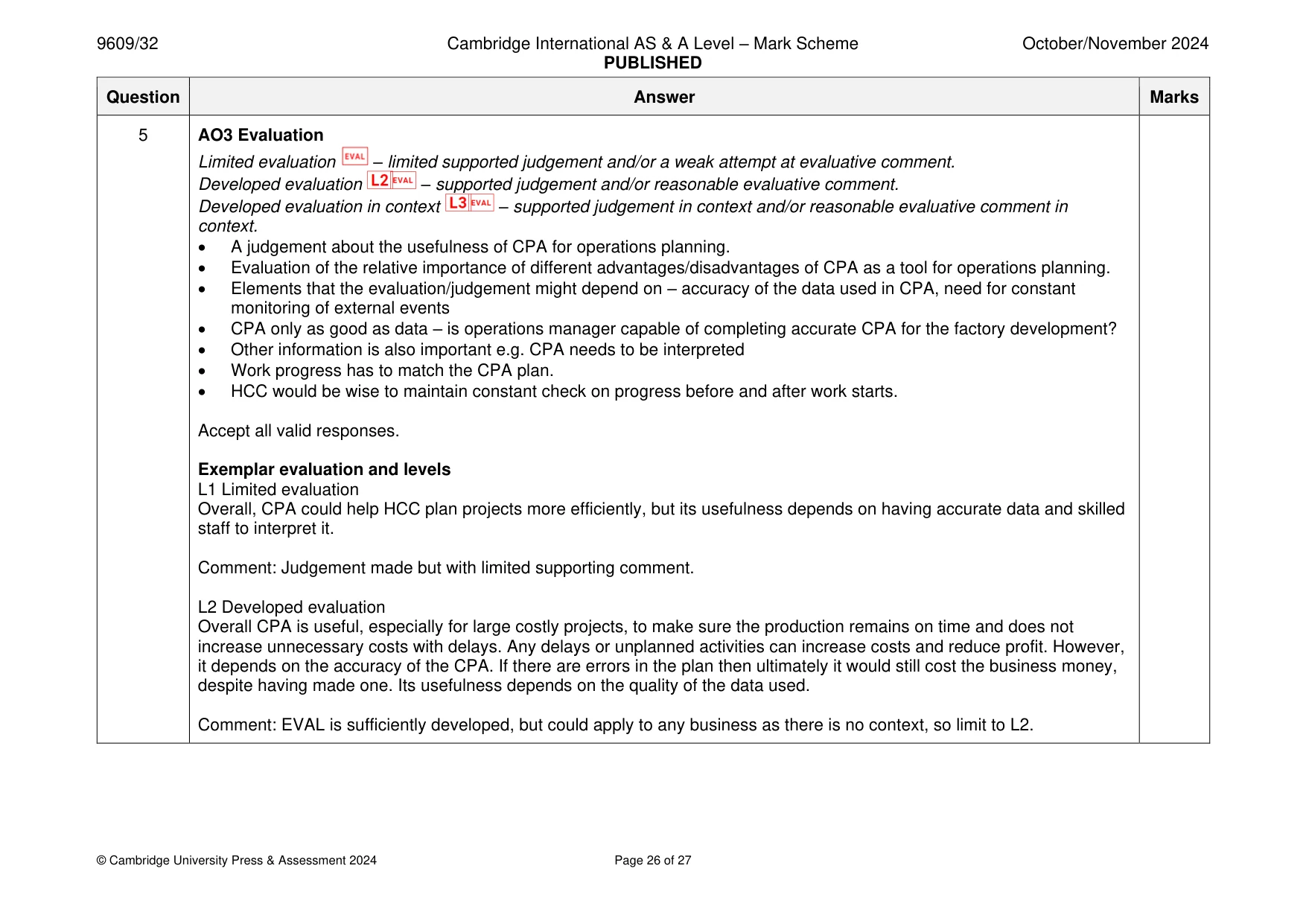 Mark scheme, page 26 of 27