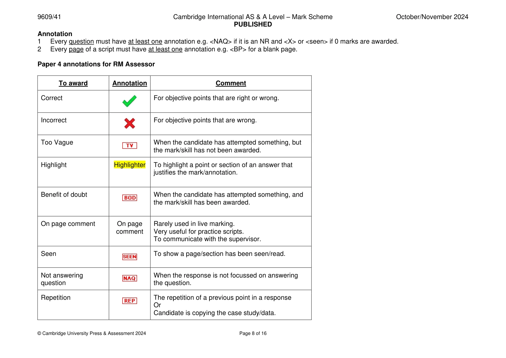 Mark scheme, page 8 of 16