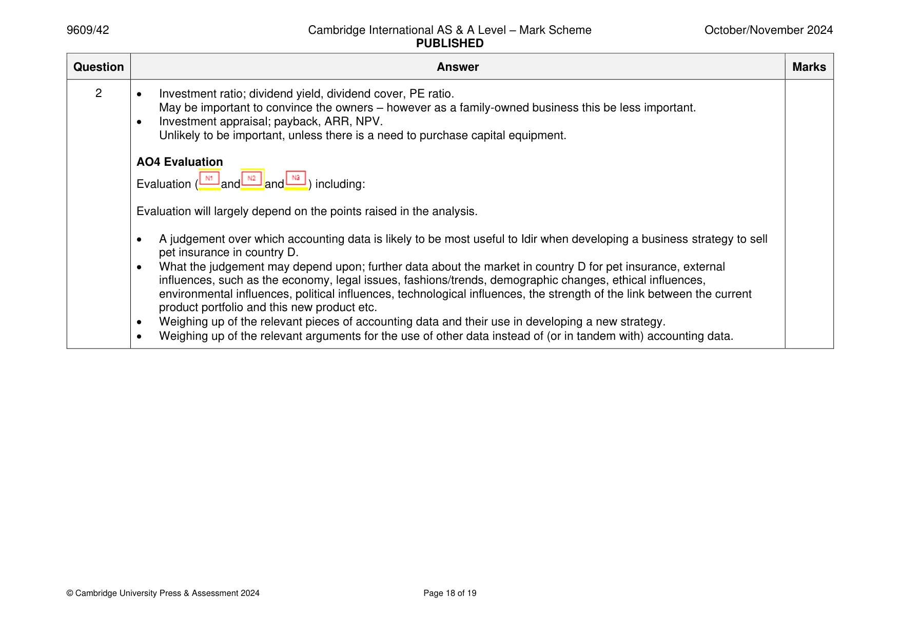 Mark scheme, page 18 of 19