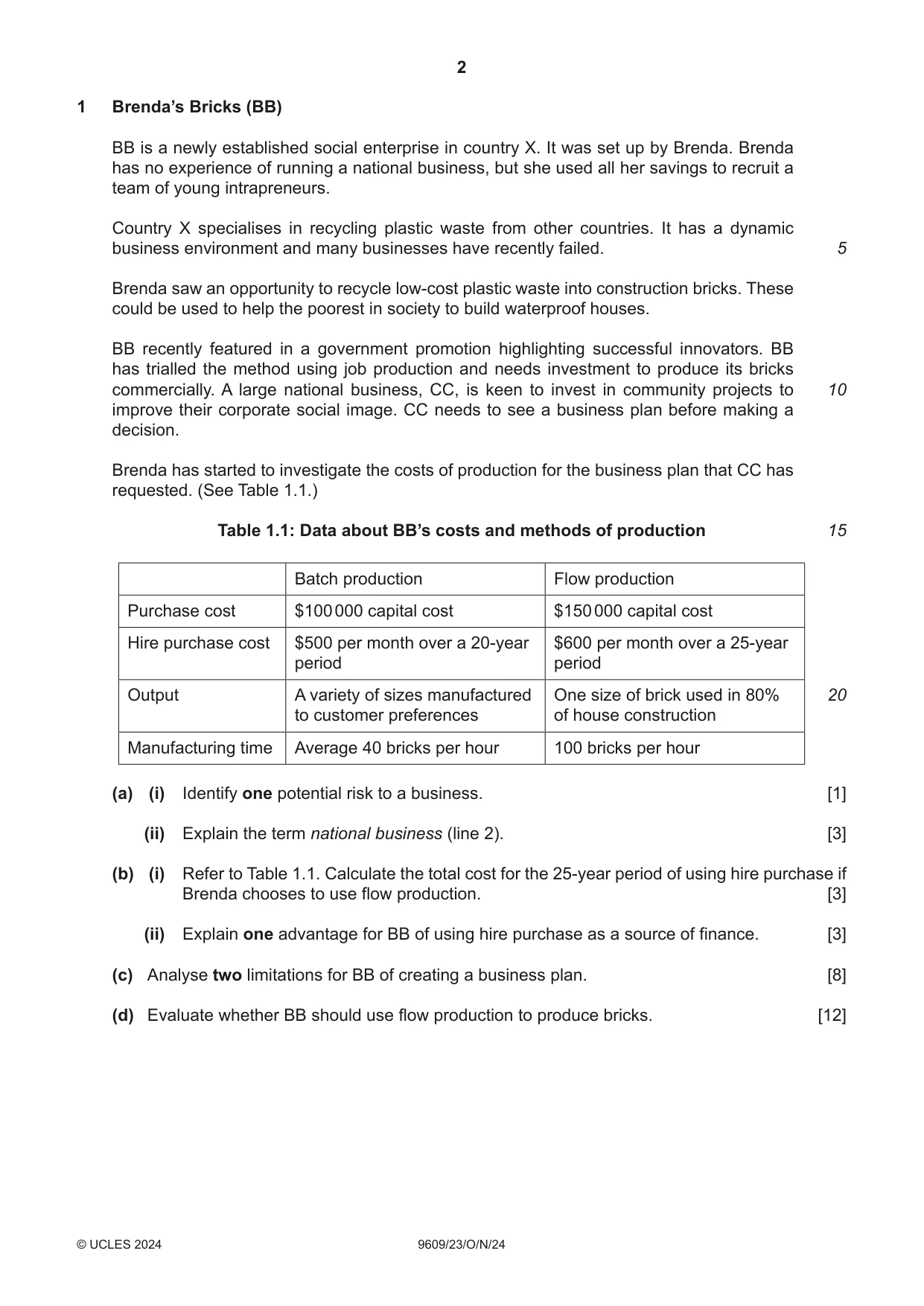 Cambridge A Level Business (for first examination in 2016) 9609 2024 Oct/Nov Paper 2 · Variant 3 question paper, page 2 of 4