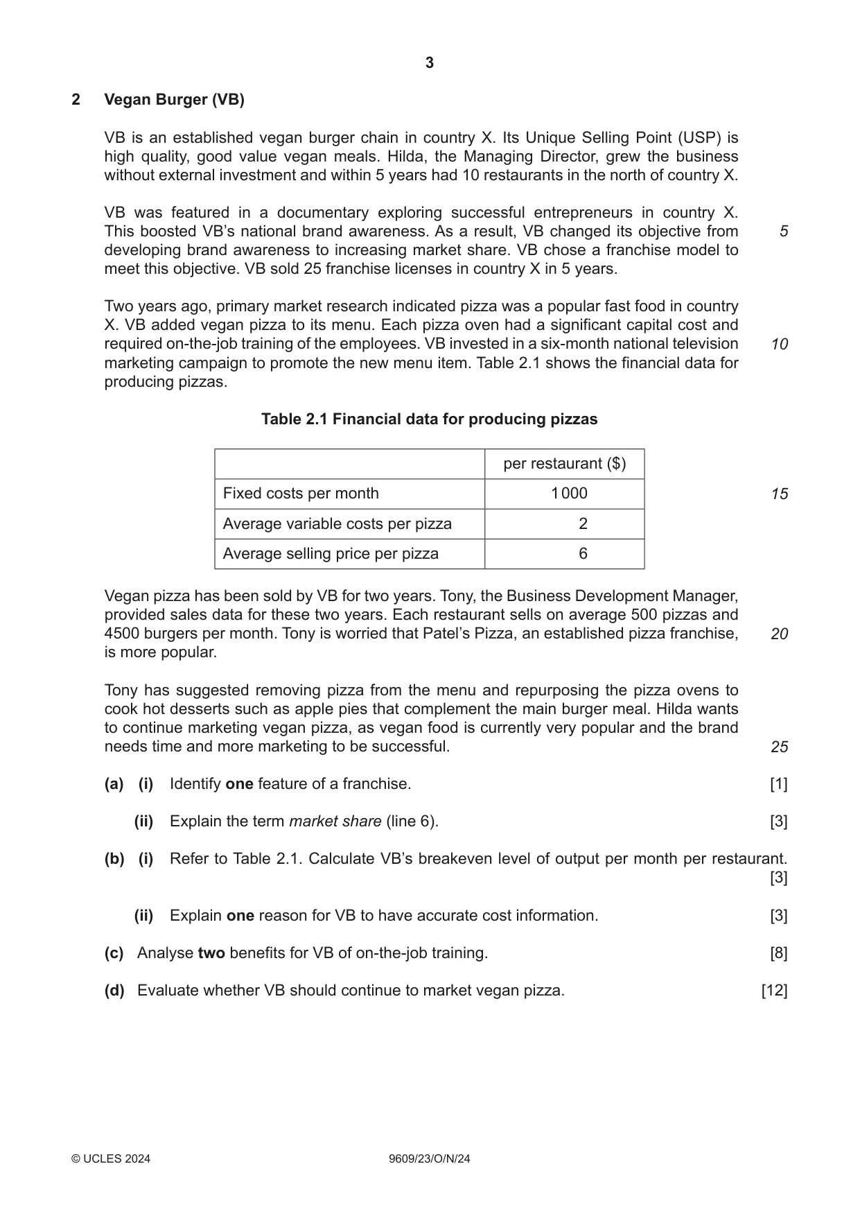Cambridge A Level Business (for first examination in 2016) 9609 2024 Oct/Nov Paper 2 · Variant 3 question paper, page 3 of 4