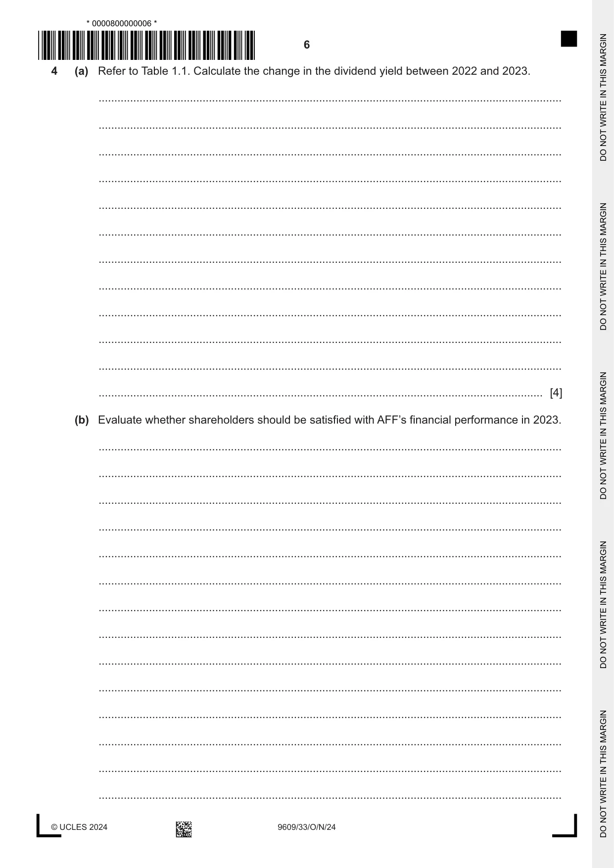 Cambridge A Level Business (for first examination in 2016) 9609 2024 Oct/Nov Paper 3 · Variant 3 question paper, page 6 of 12