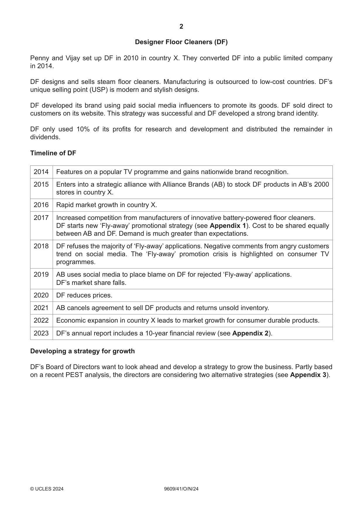 Cambridge A Level Business (for first examination in 2016) 9609 2024 Oct/Nov Paper 4 · Variant 1 question paper, page 2 of 4