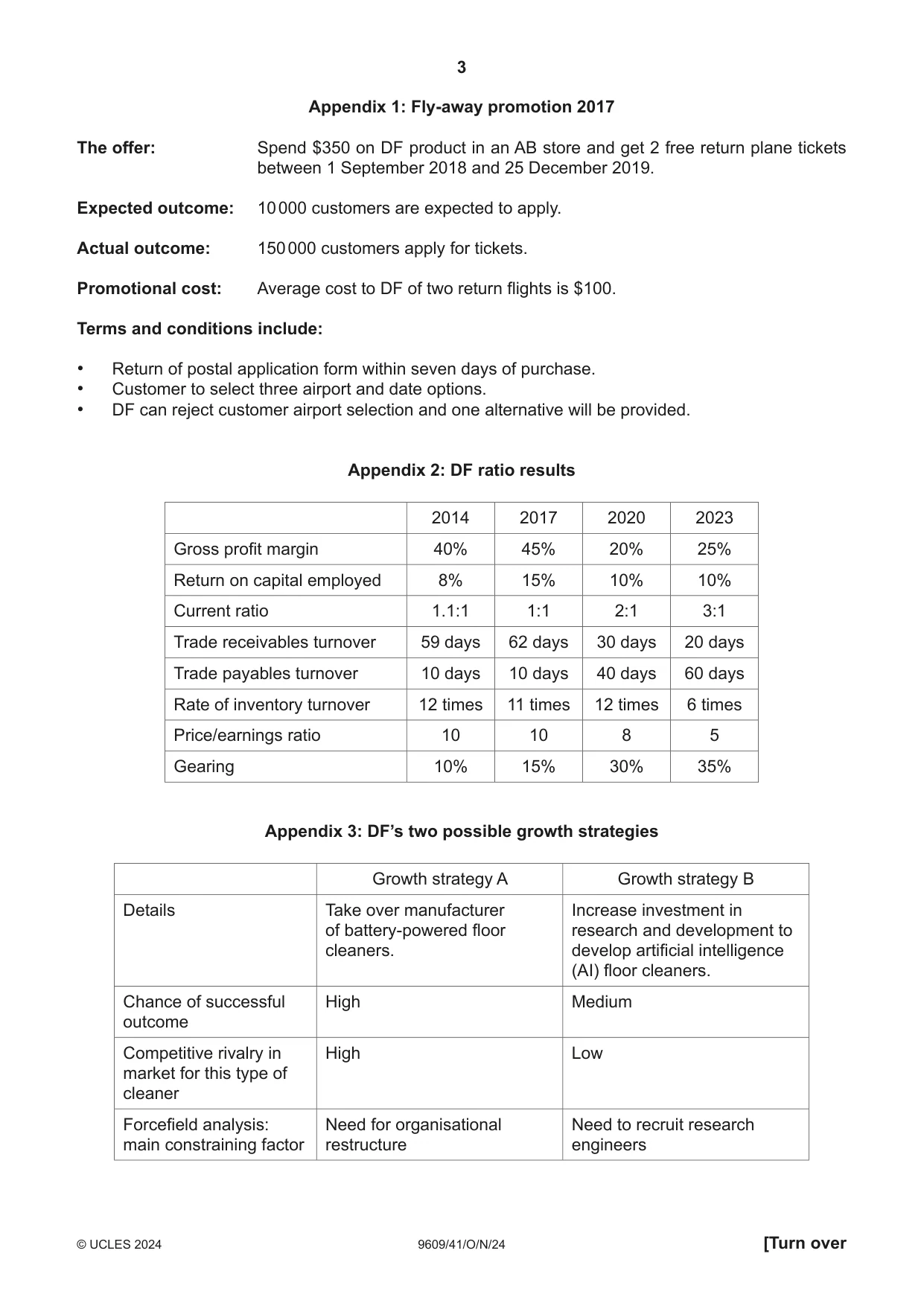 Cambridge A Level Business (for first examination in 2016) 9609 2024 Oct/Nov Paper 4 · Variant 1 question paper, page 3 of 4