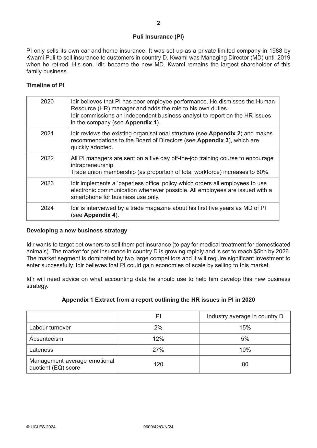 Cambridge A Level Business (for first examination in 2016) 9609 2024 Oct/Nov Paper 4 · Variant 2 question paper, page 2 of 4