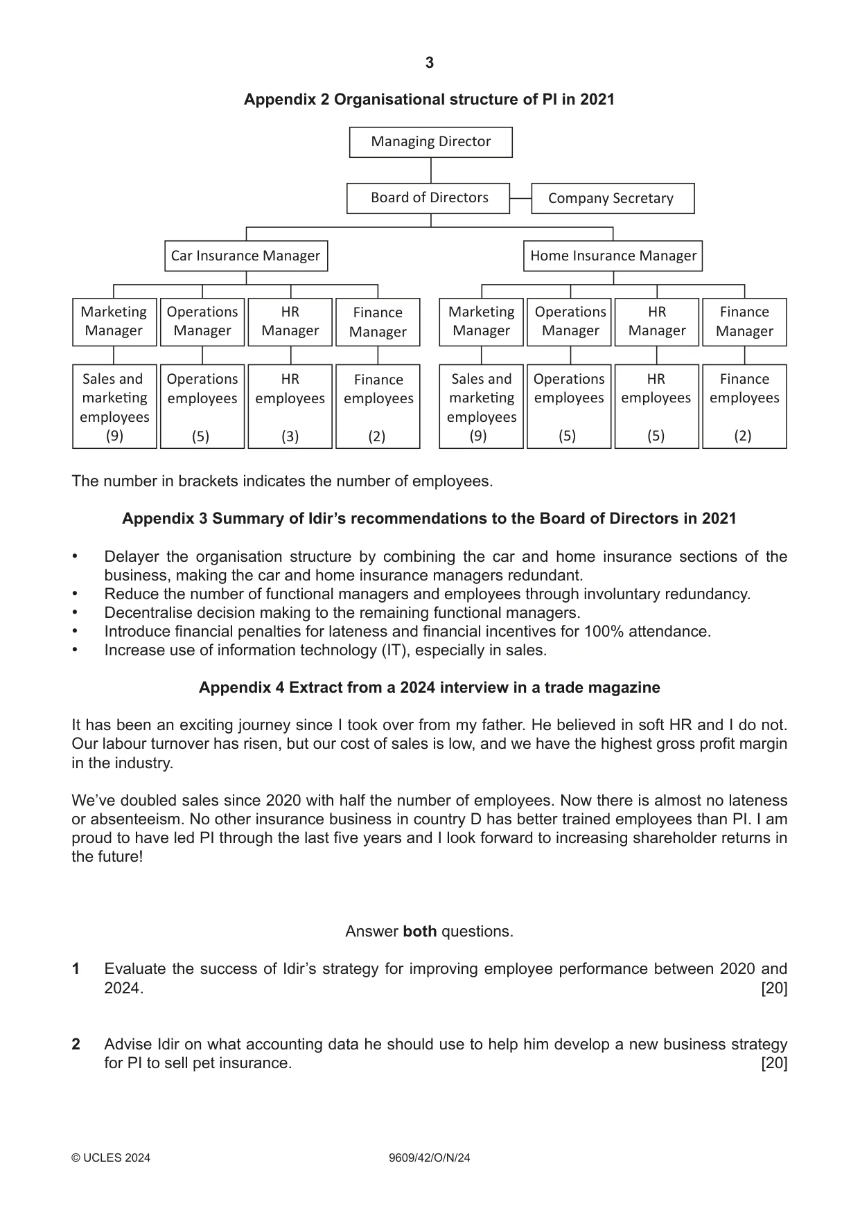 Cambridge A Level Business (for first examination in 2016) 9609 2024 Oct/Nov Paper 4 · Variant 2 question paper, page 3 of 4