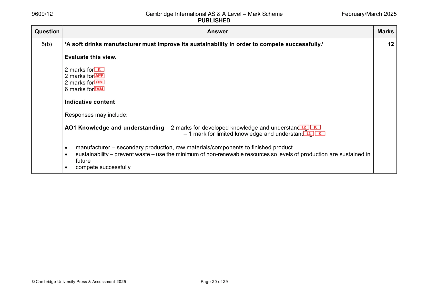 Mark scheme, page 20 of 29