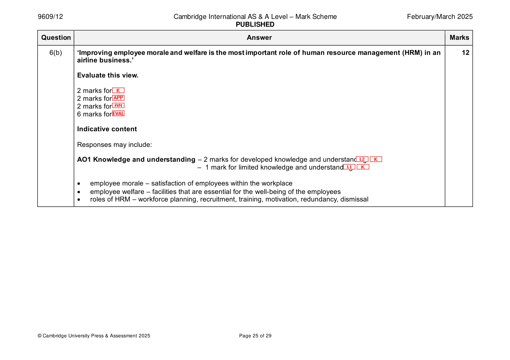 Mark scheme, page 25 of 29