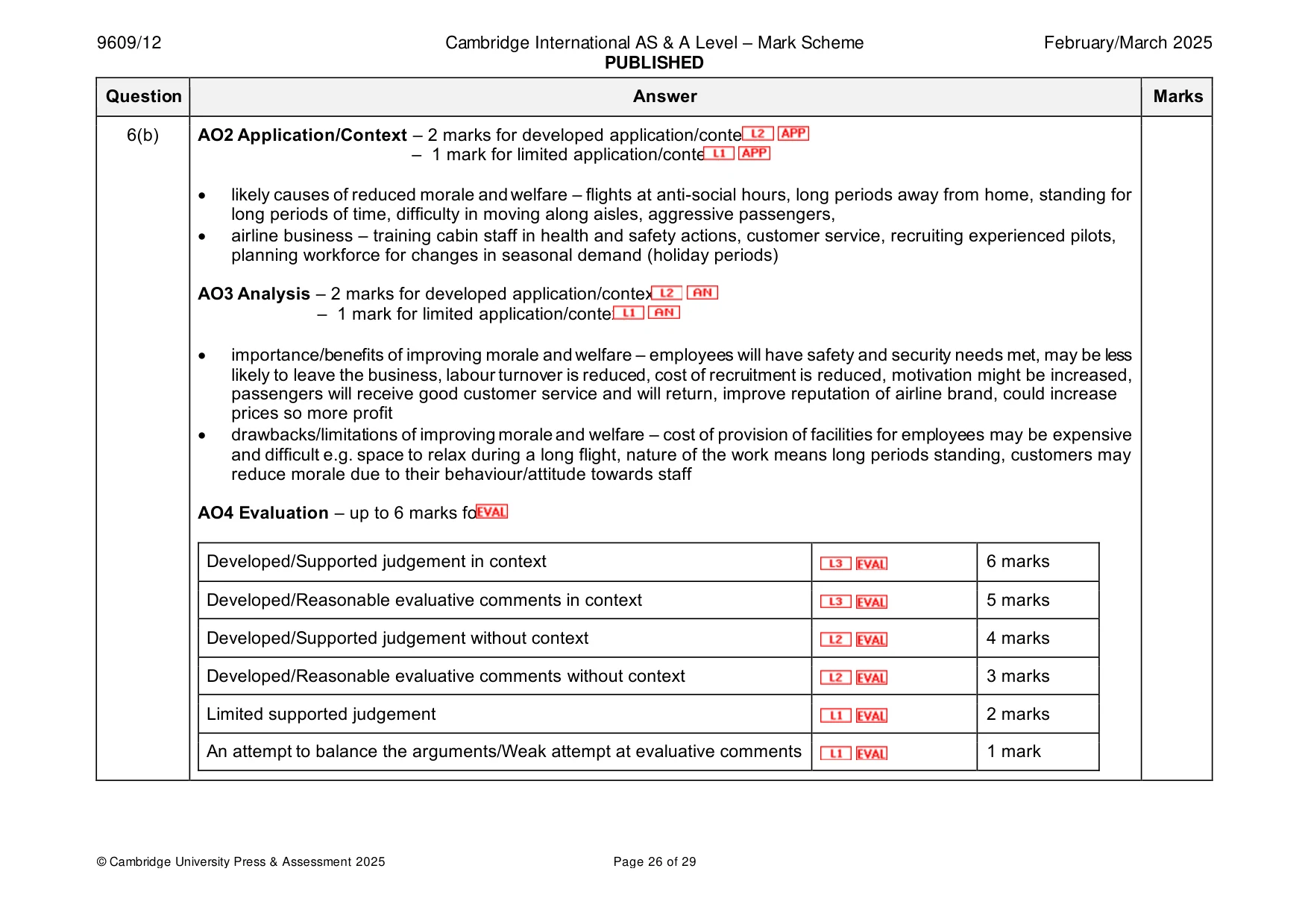 Mark scheme, page 26 of 29