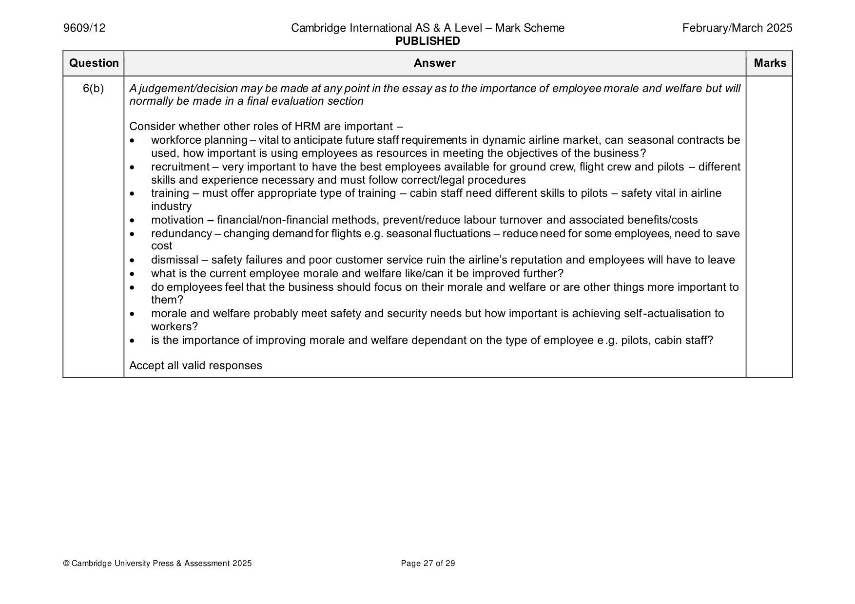 Mark scheme, page 27 of 29