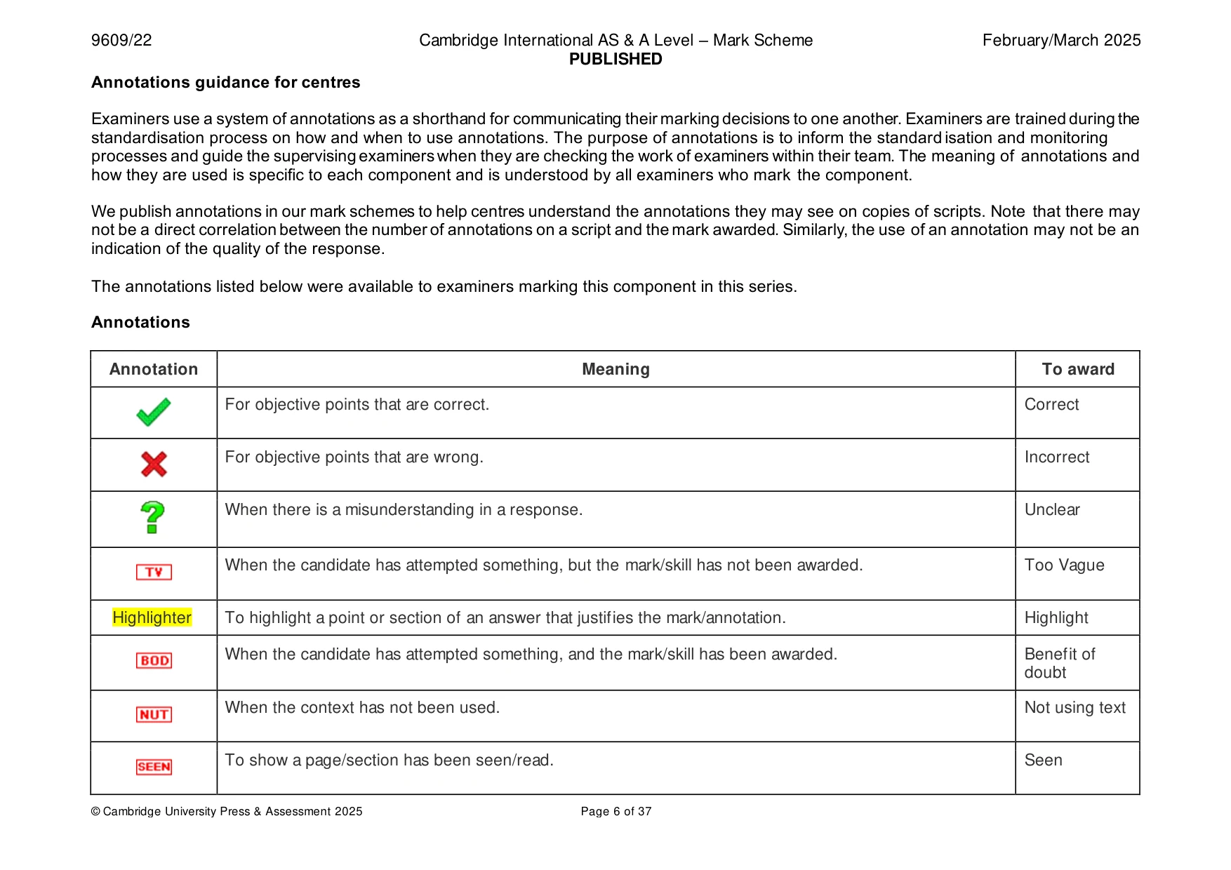 Mark scheme, page 6 of 37